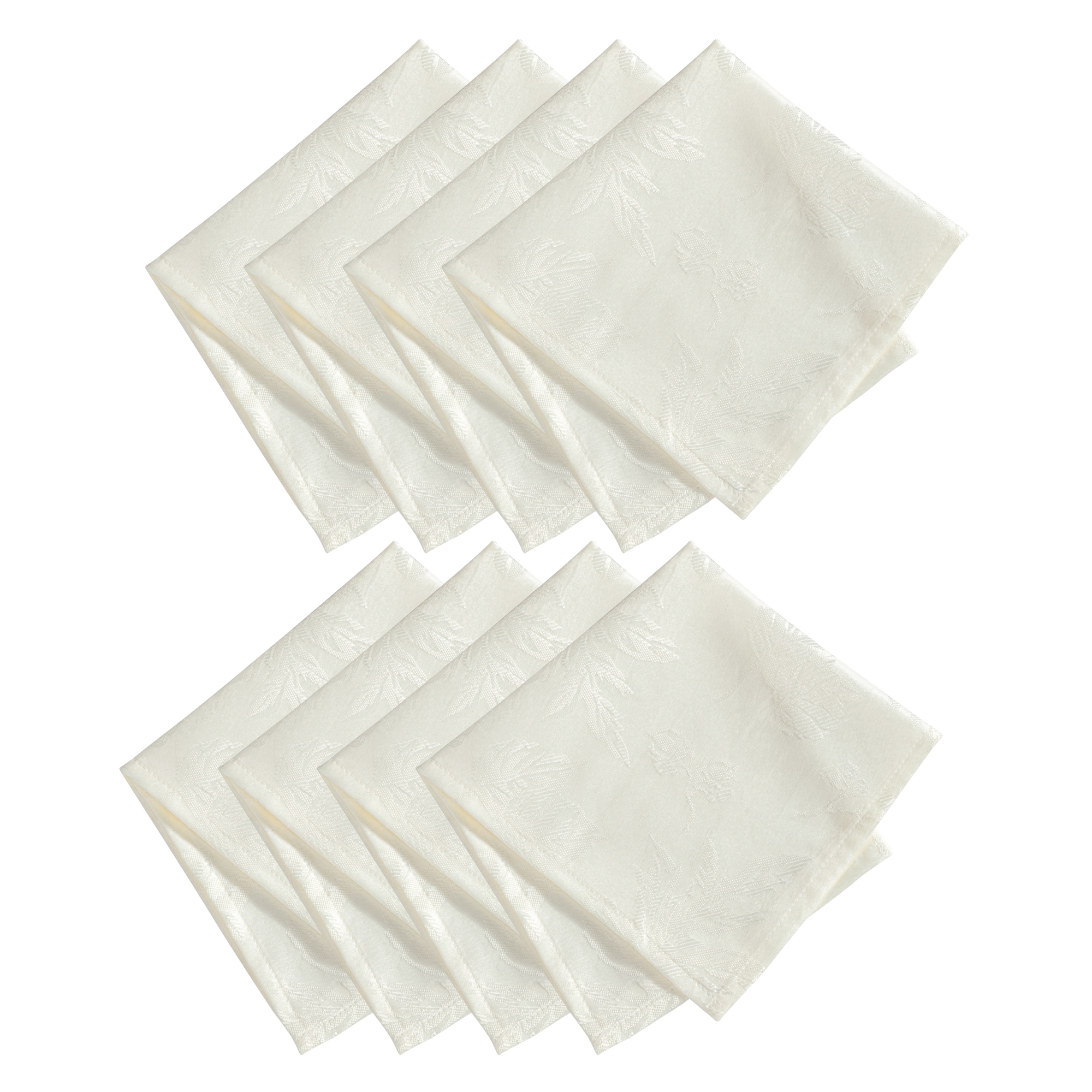 Elrene Home Fashions 739550325546 Elegant Woven Leaves Jacquard Damask 8 -Pack Ivory Polyester Square Napkin(s)
