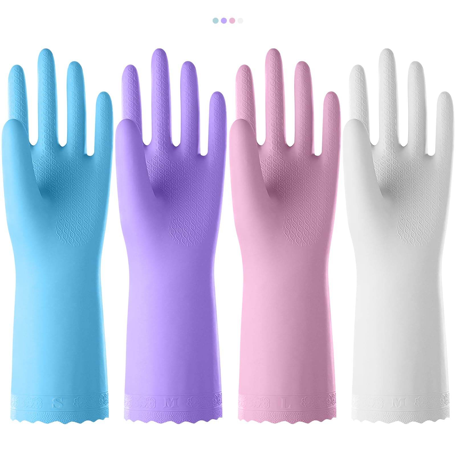 Ahfiwaso  Rubber Kitchen Dishwashing Gloves 4 Pairs Reusable Household Cleaning Gloves with Soft Cotton Liner for Washing Dishes and General
