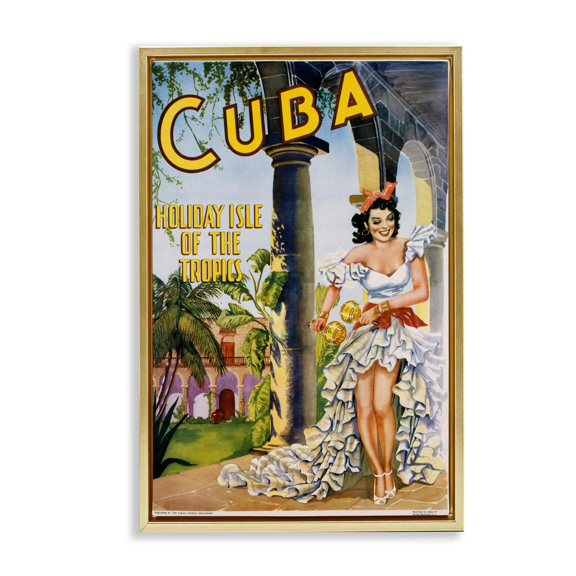 Stupell Industries BT-320-FFG-20X30 Cuba Travel Advertisement Gold Framed Floater Canvas Wall Art By Marcus Jules 21 x 31