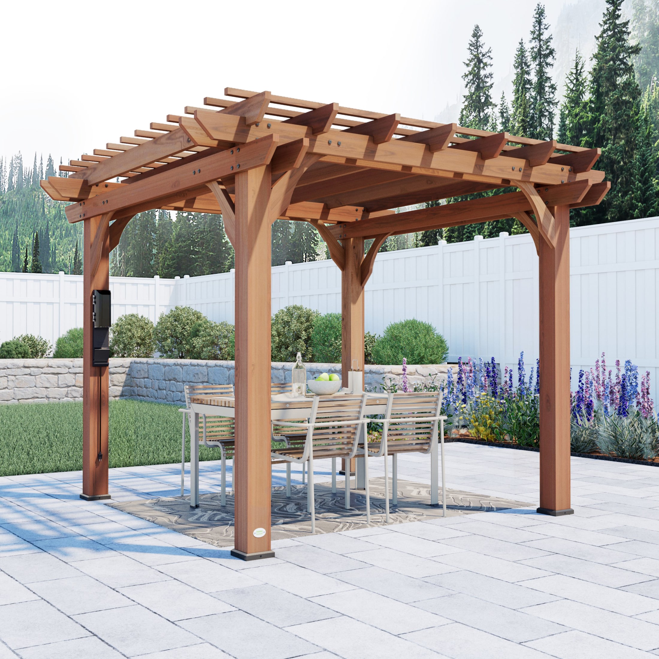 Backyard Discovery 1505513COM 10x10 Pergola 10-ft W x 10-ft L x 7-ft 10-3/4-in H Brown Wood Freestanding Pergola