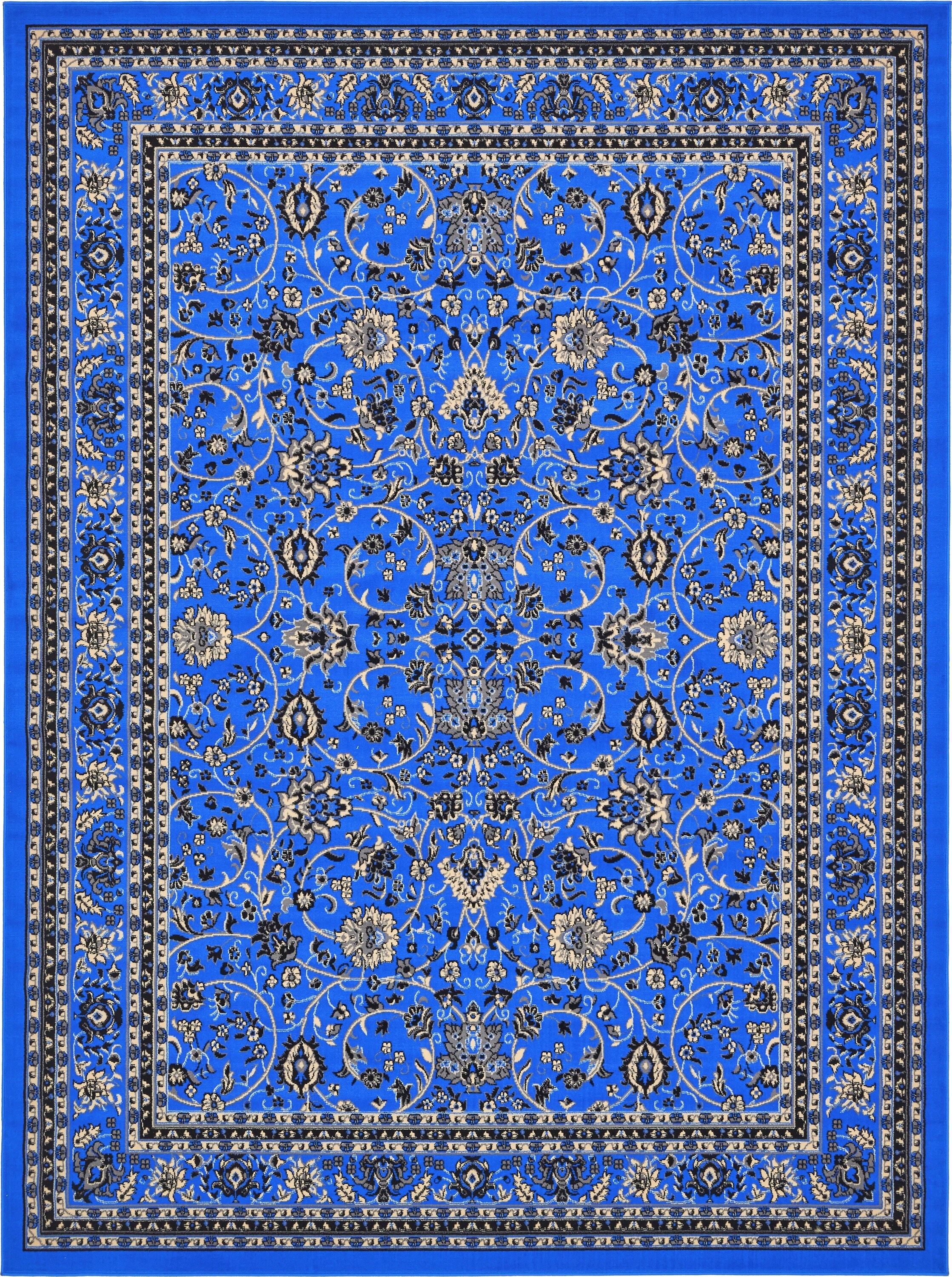 Unique Loom 3134512 Washington Sialk Hill 9 x 12 Blue/Ivory Indoor Floral/Botanical Vintage Area Rug