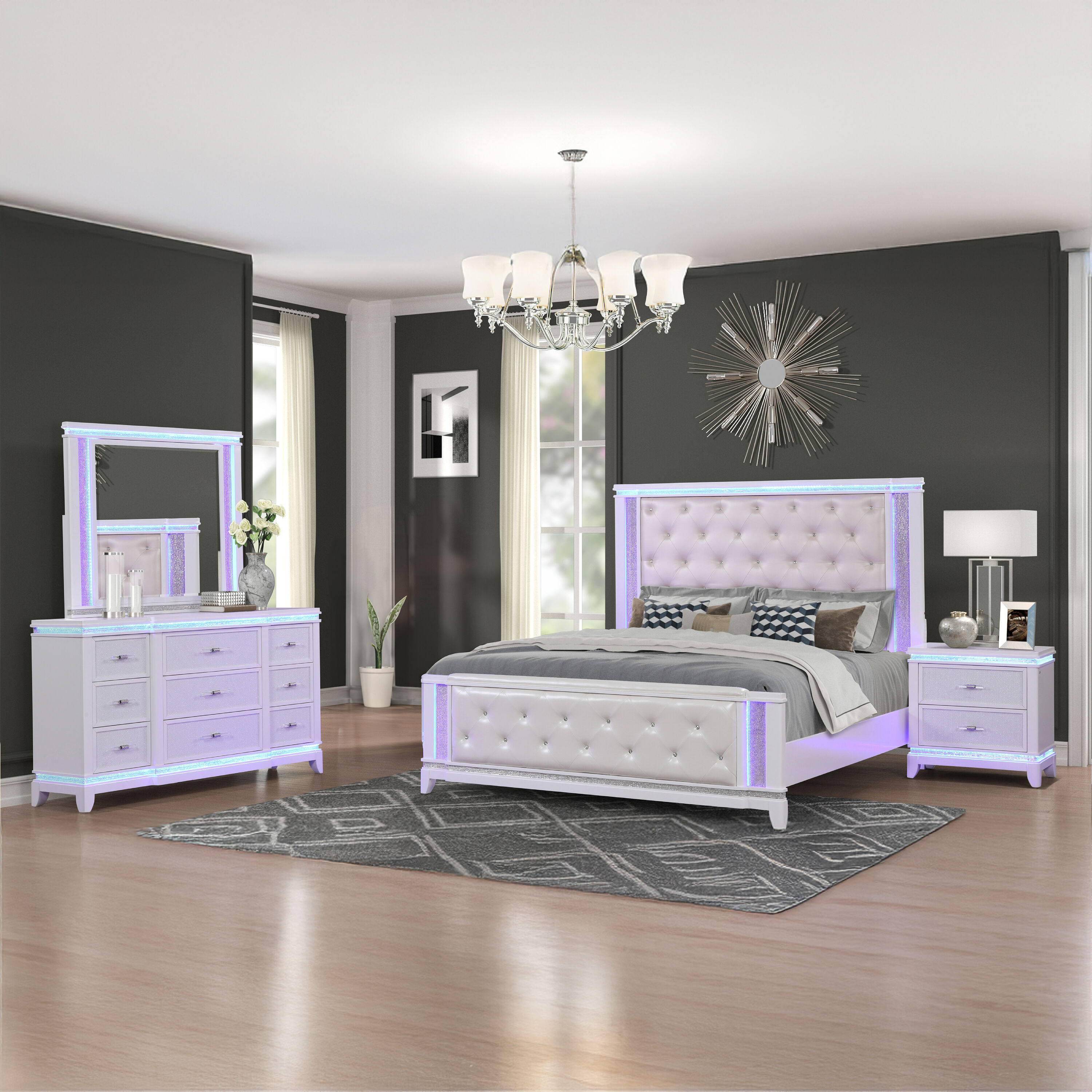 Galaxy 698781043516 Opium White Queen Bedroom Set