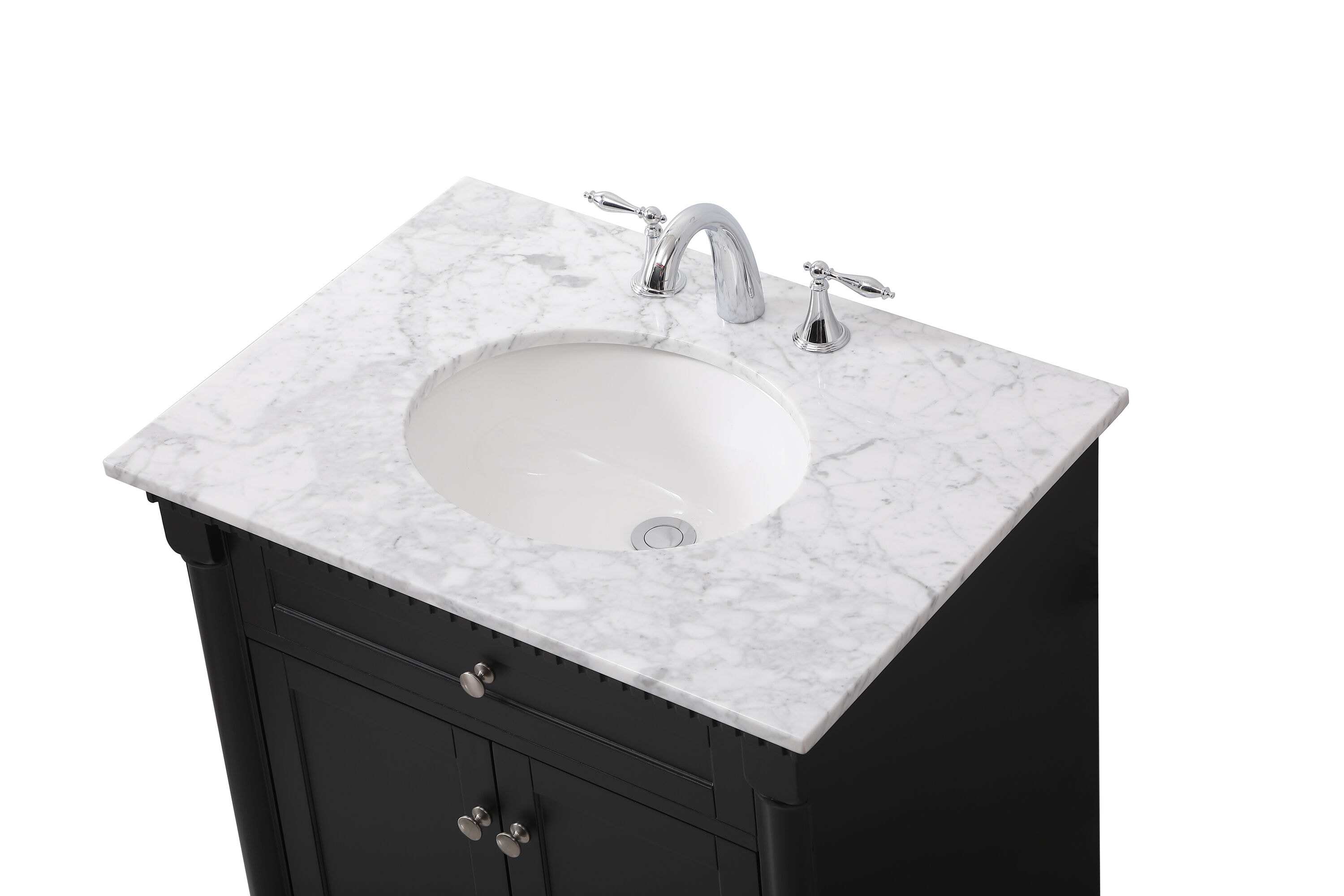 Clarence 30" Black Solid Wood and Metal Bathroom Vanity with Marble Top