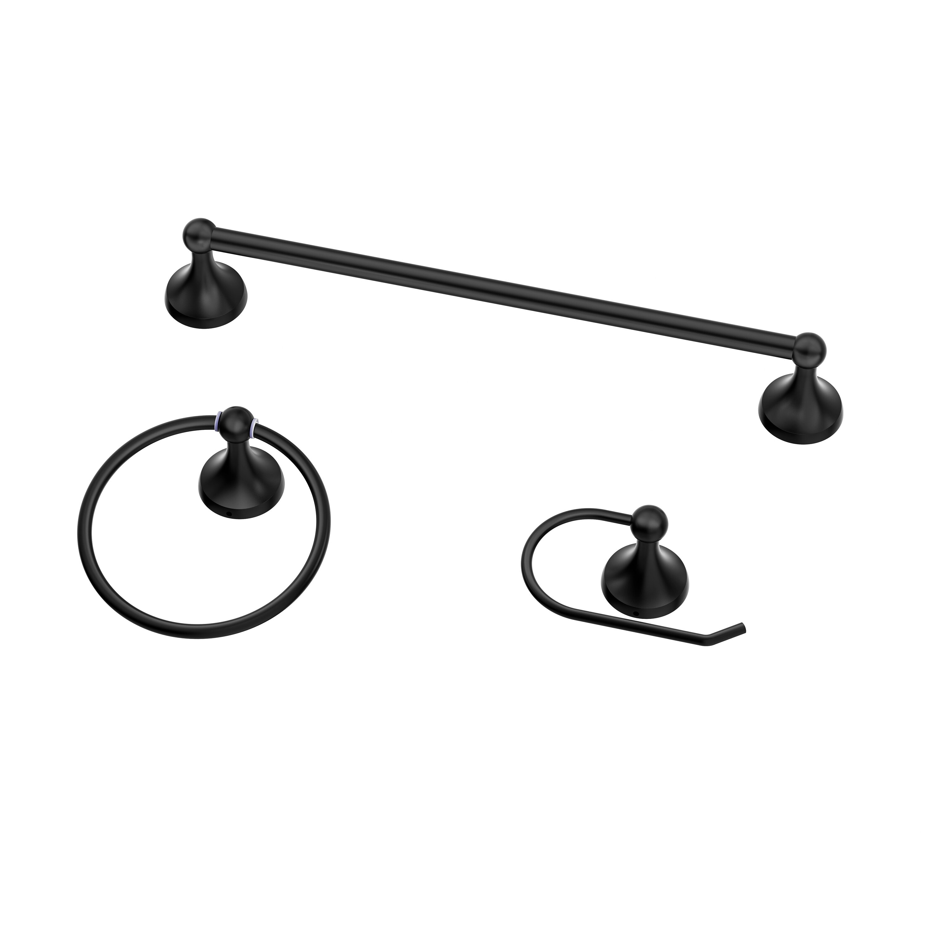 androme AD191M2B3 3 -Piece Matte Black Decorative Bathroom Hardware Set Towel Bar, Toilet Paper Holder, Towel Ring Included