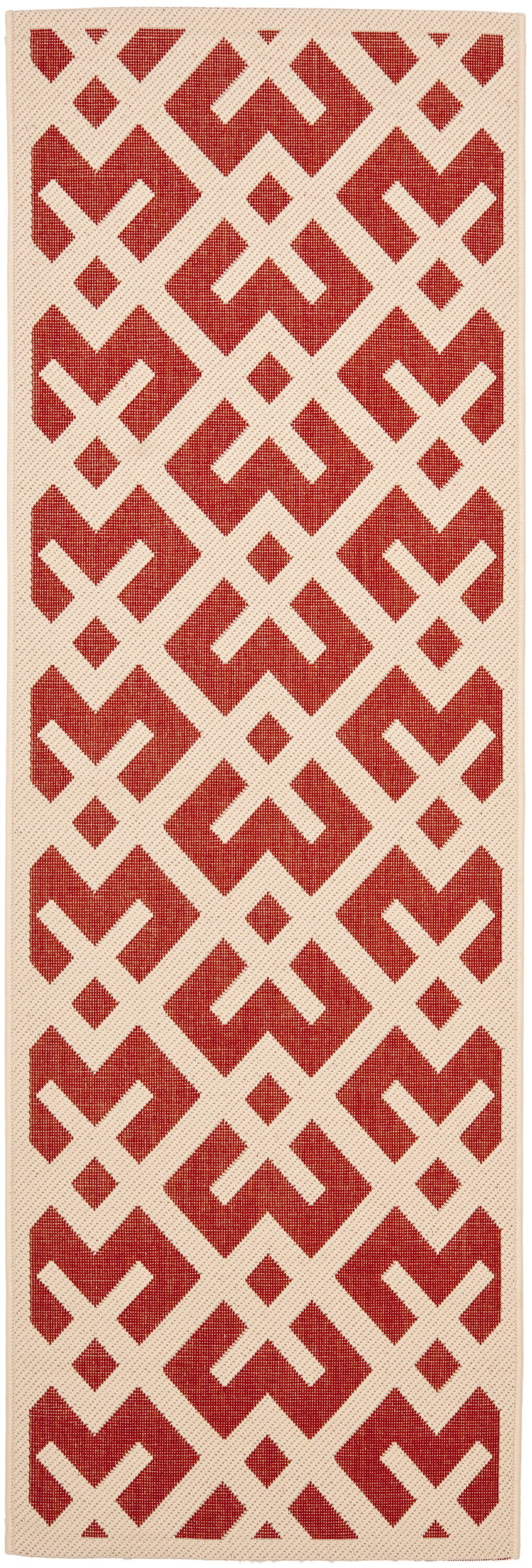 Safavieh CY6915-238-28 Courtyard Chateau 2 x 8 (ft) Loomed Polypropylene Red/Bone Rectangular Indoor/Outdoor Geometric Coastal Runner rug
