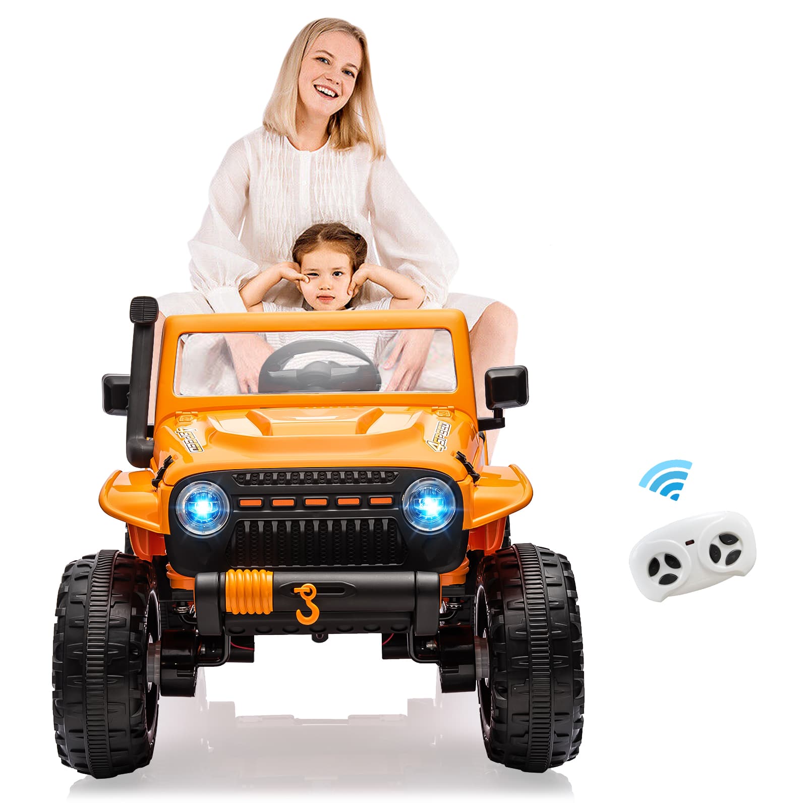 Qeetex TOYPTO0Z36IQM2 24V Toddler Ride On Truck With Remote Control Full Suspension Two Seats Led Lights Bluetooth Music And Durable Wheels Orange
