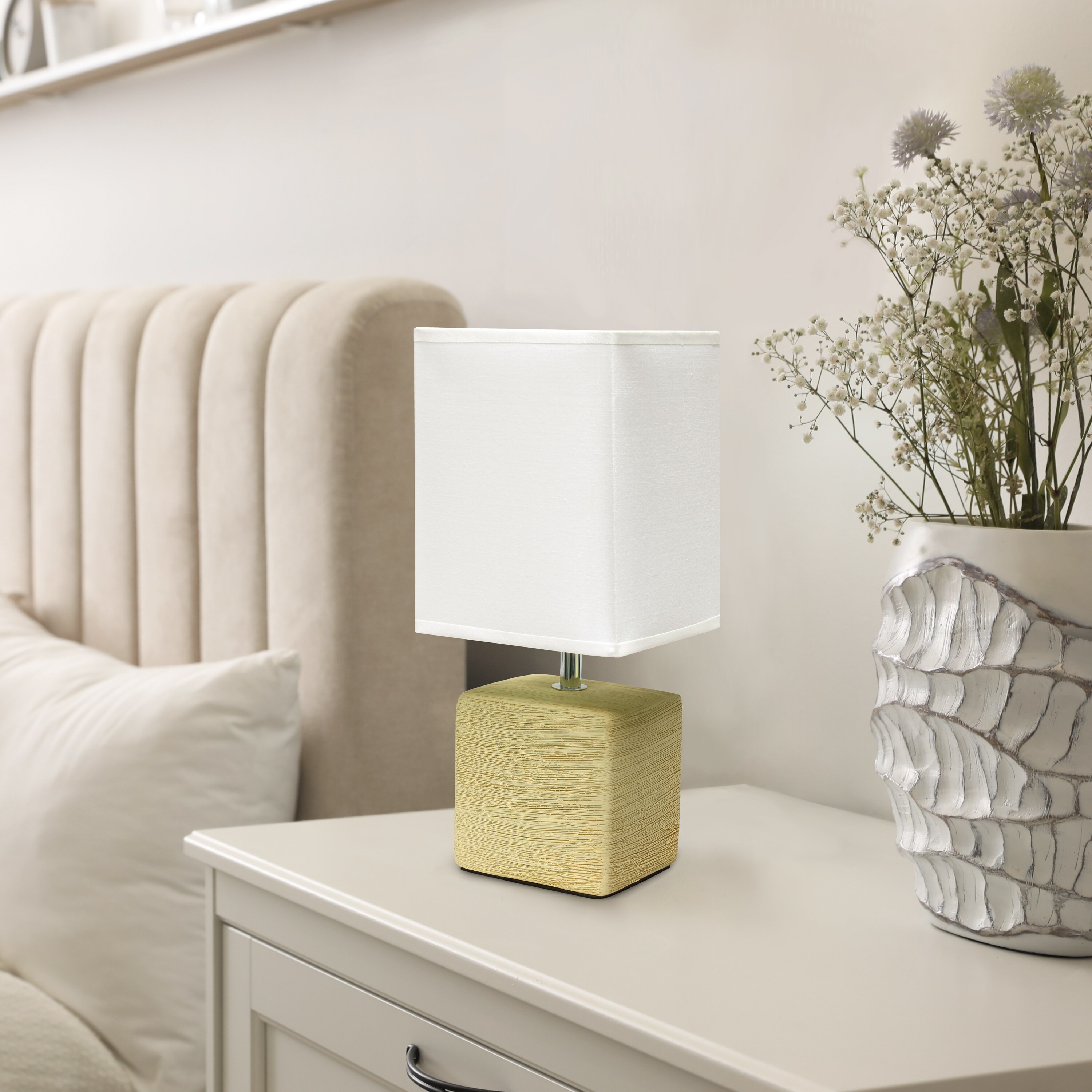 Simple Designs 11.81-in White Table Lamp with Fabric Shade in the Table  Lamps department at