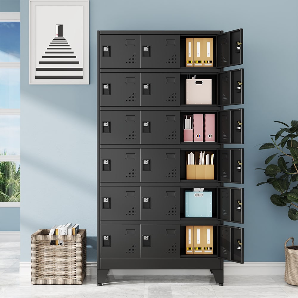 GAIOUS 18 Door Black Vertical Metal Lockable Storage Locker Cabinet with Legs for Home Office Garage Gym Employees