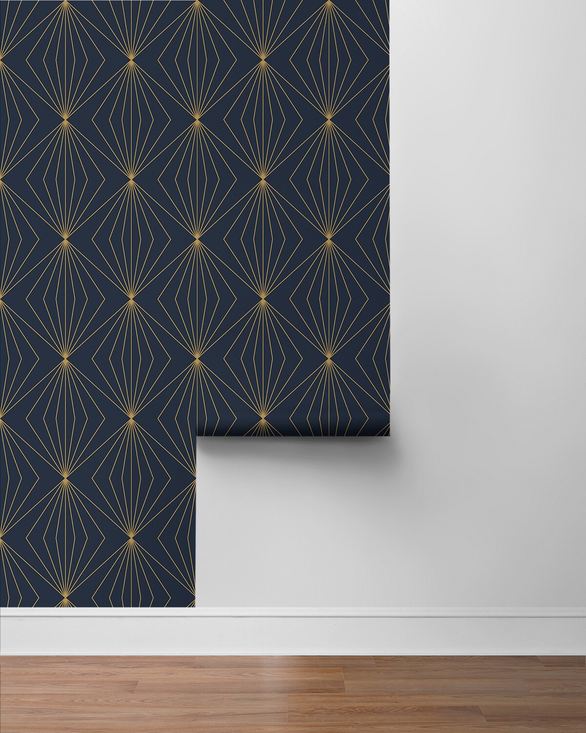 Dark Blue and Metallic Gold Geometric Peel and Stick Wallpaper