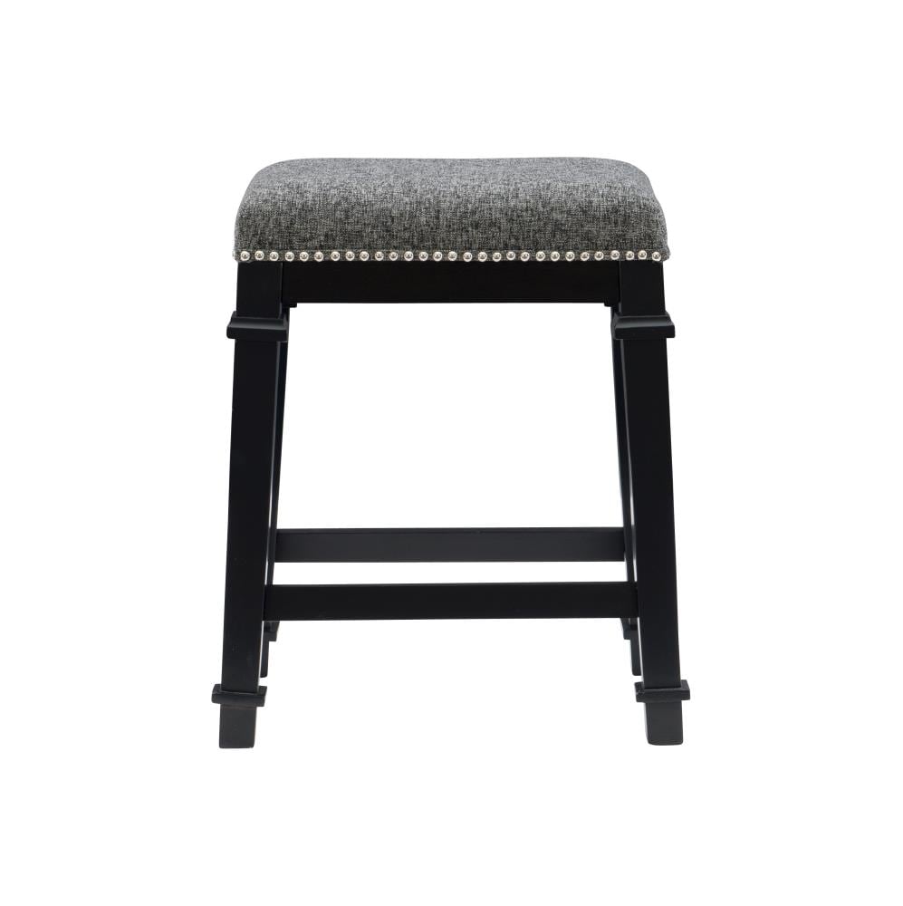 Kennedy Black Wood and Tweed Backless Counter Stool