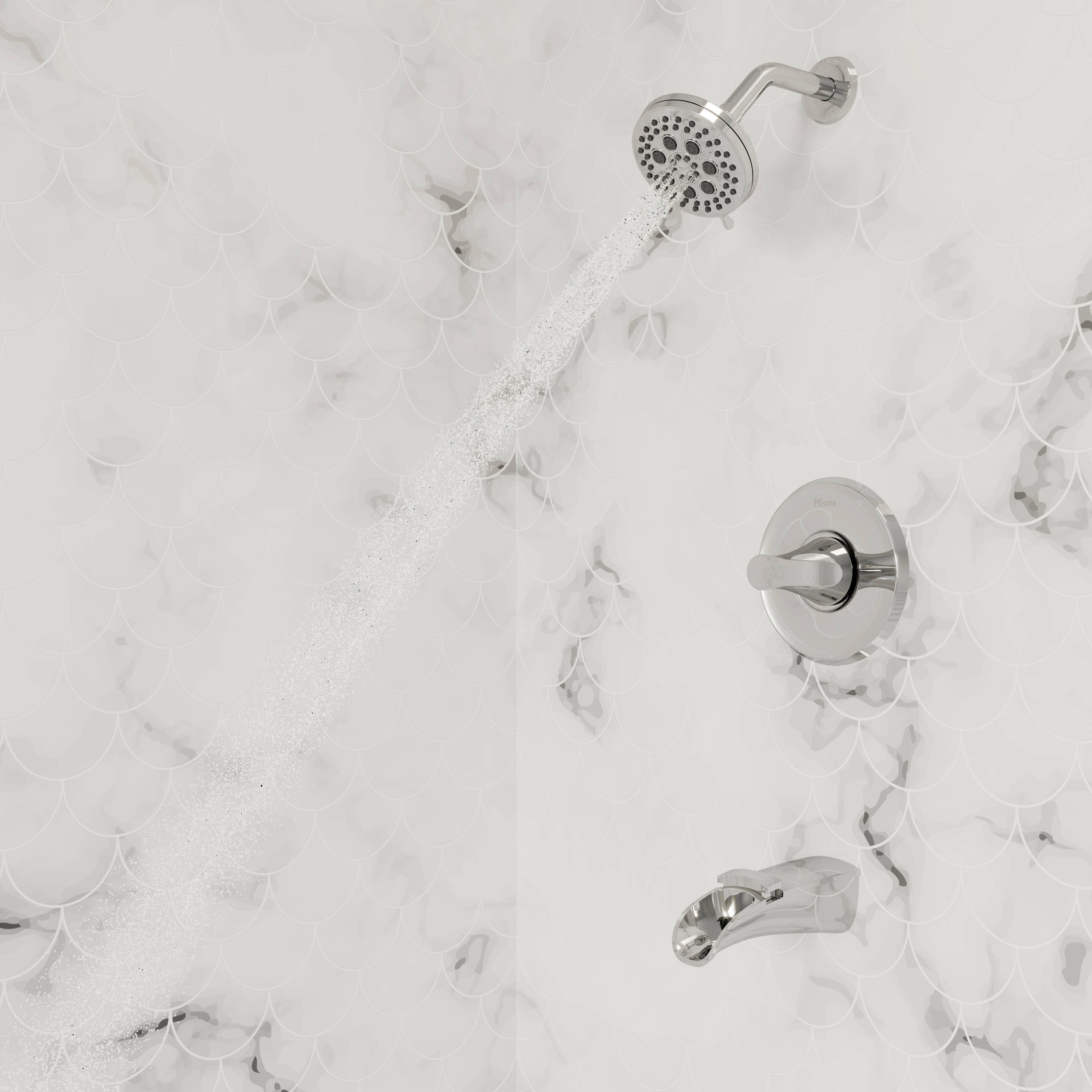 Polished Chrome Wall Mounted Tub and Shower Faucet with Pulse Rain Jet
