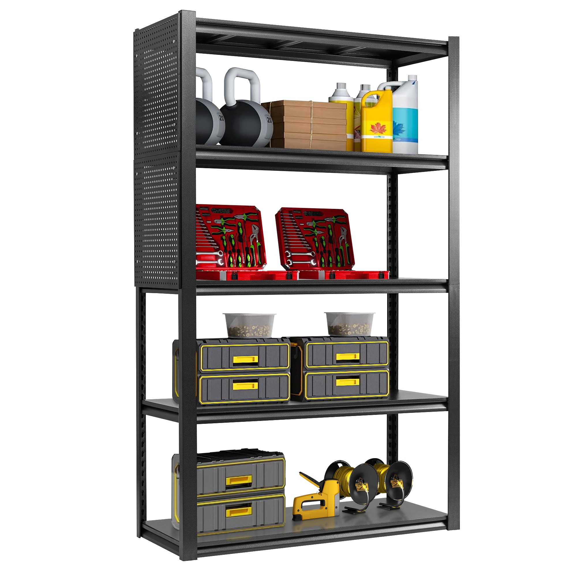 Siavonce 47.2-in W x 18-in D x 78-in H 5 -Tier Heavy Duty Black Metal and Wood Utility Shelving Unit