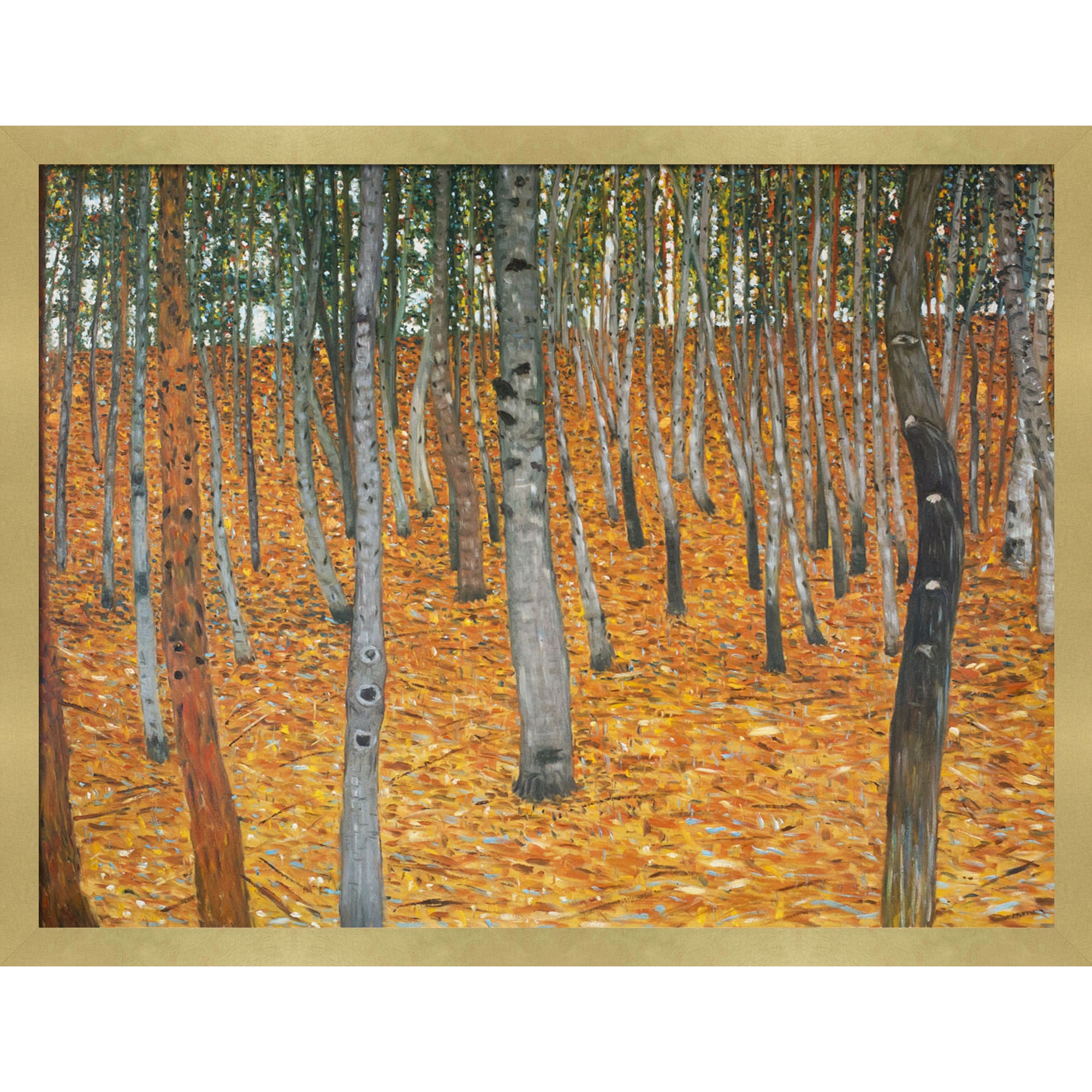 La Pastiche 688576887616 Beech Forest I Gustav Klimt Gold Wood Framed 40-Inches H x 52-Inches W Botanical Canvas Hand-Painted Painting