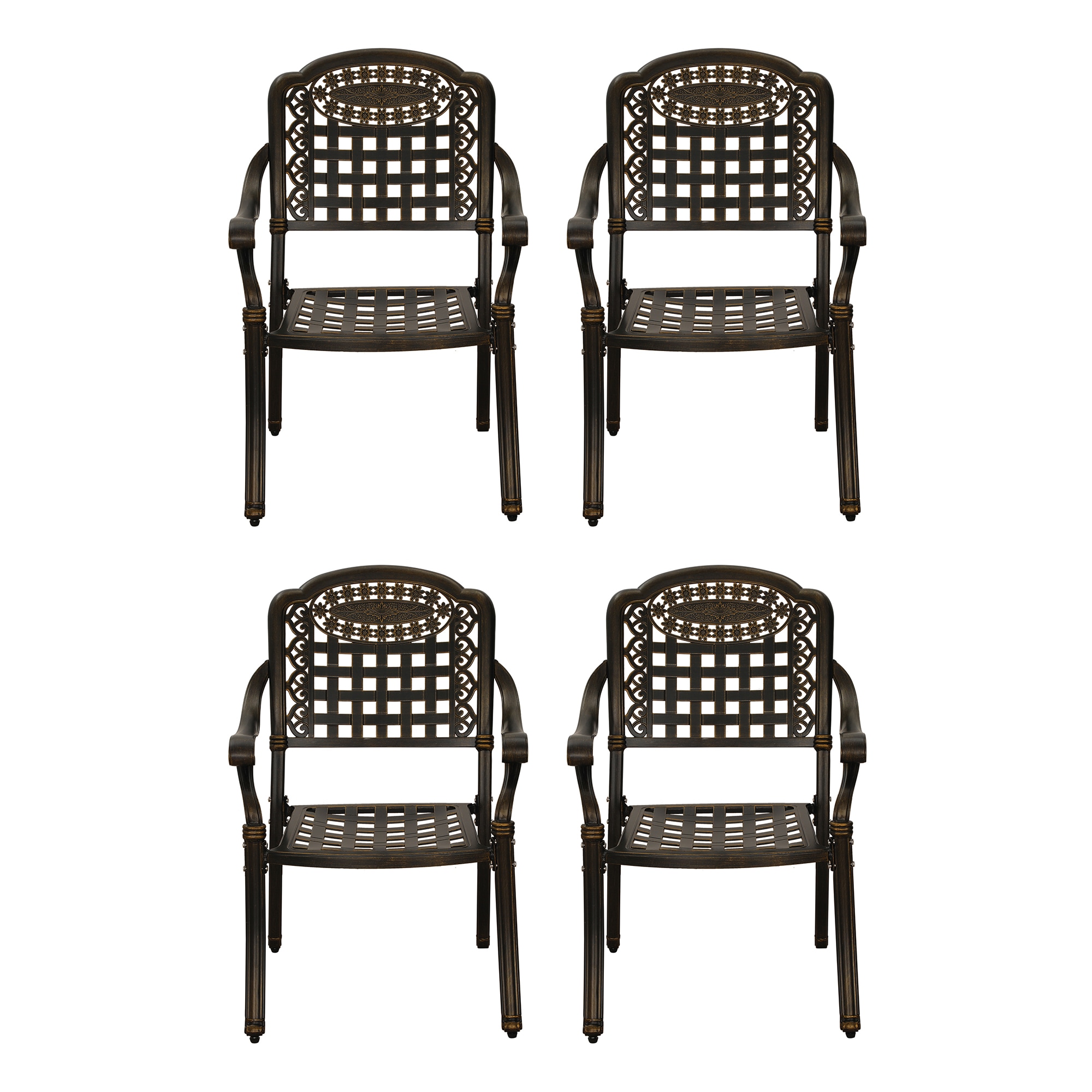 Clihome CL-A1O9320C Cast Aluminium Patio Chairs Set of 4 Bronze Aluminum Frame Stationary Dining Chair with Mesh Seat