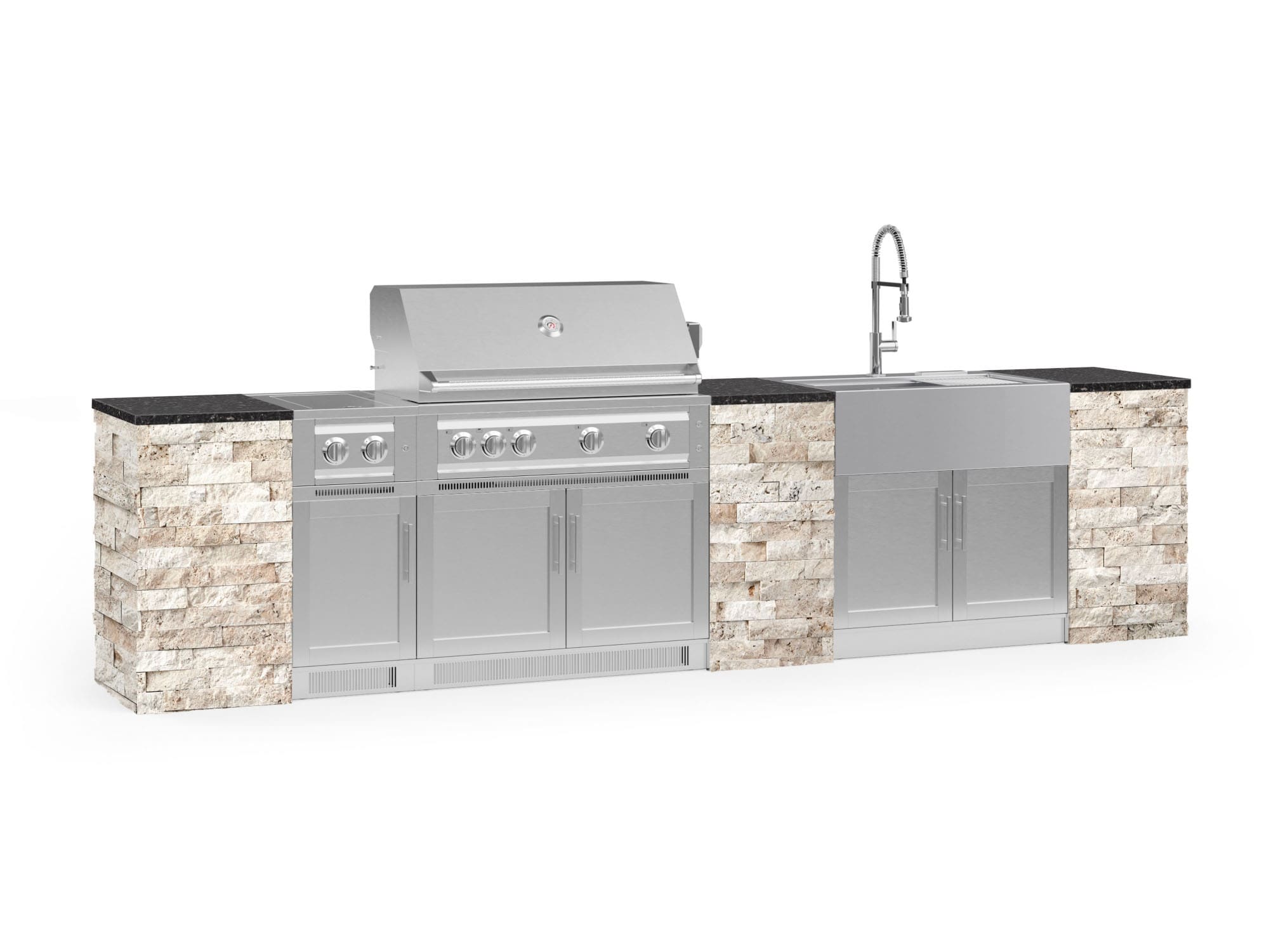 NewAge Products 69297 Signature Series Cabinets Platinum Grill 11 -Piece 149.16-in W x 25.5-in D x 58.64-in H Modular Outdoor Kitchen Set 7 Burners