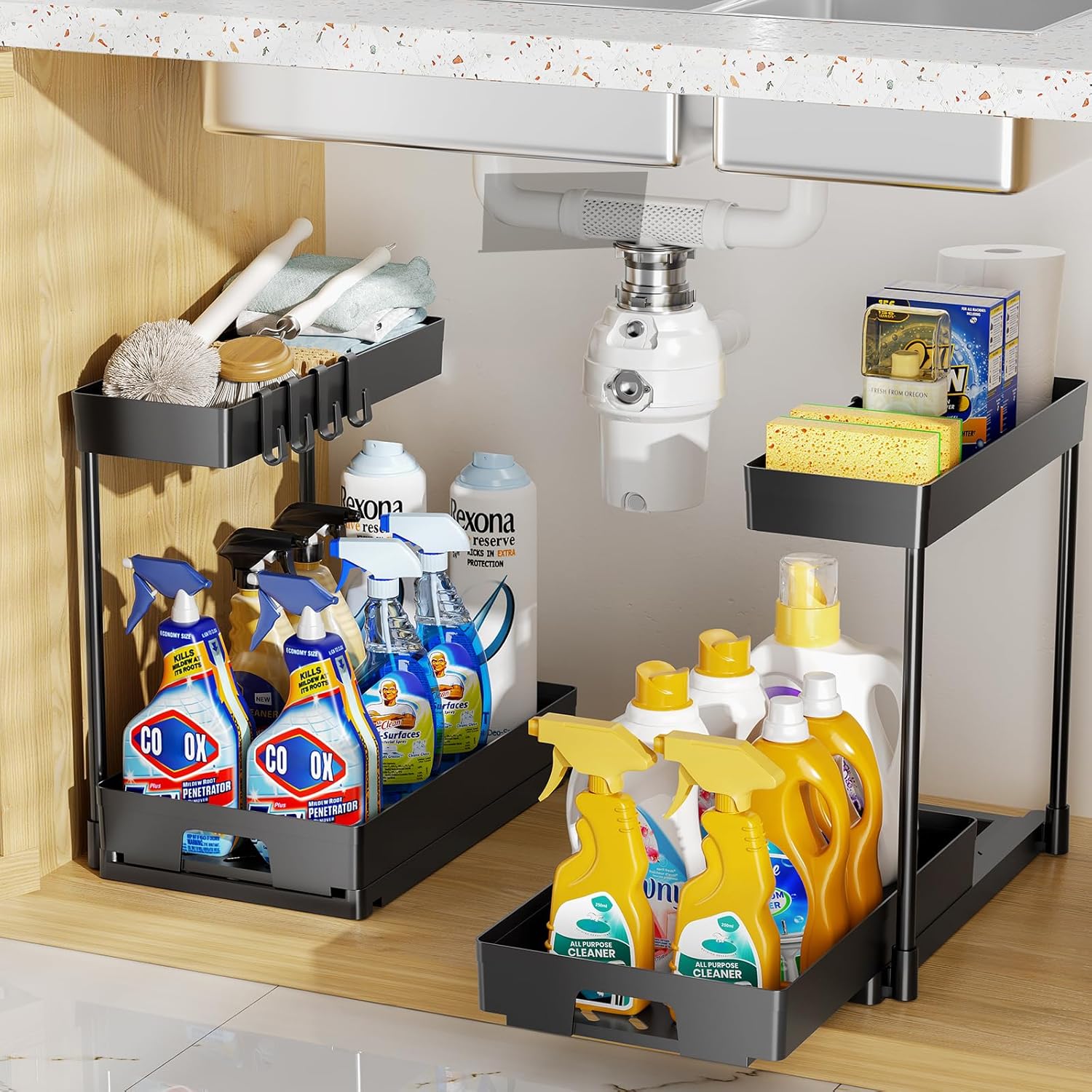 Delamu 2 Pack Under Sink Organizers and Storage 2 Tier Pull Out ...