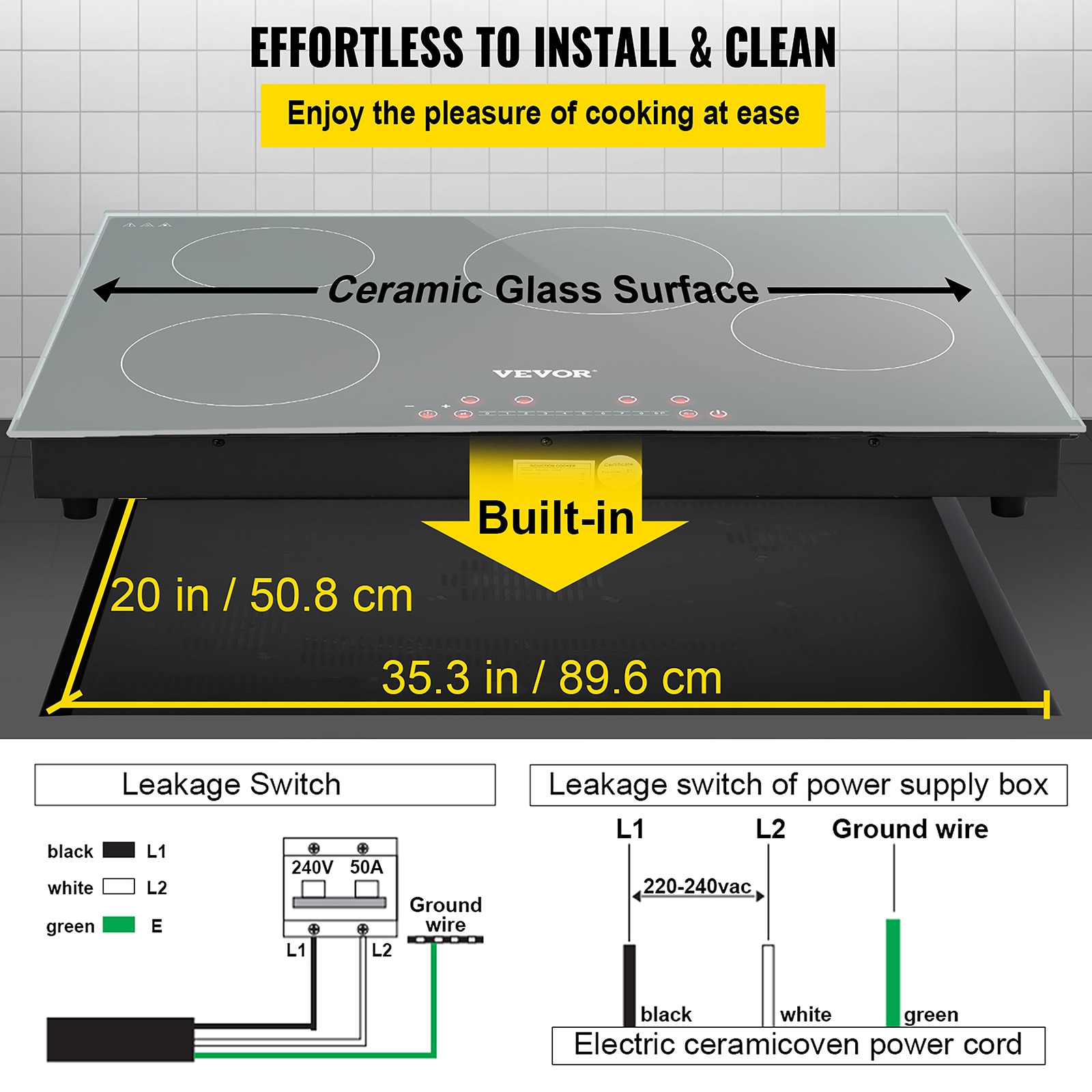 VEVORbrand Induction Cooktop, 30 inch 4 Burners, 5900W 240V