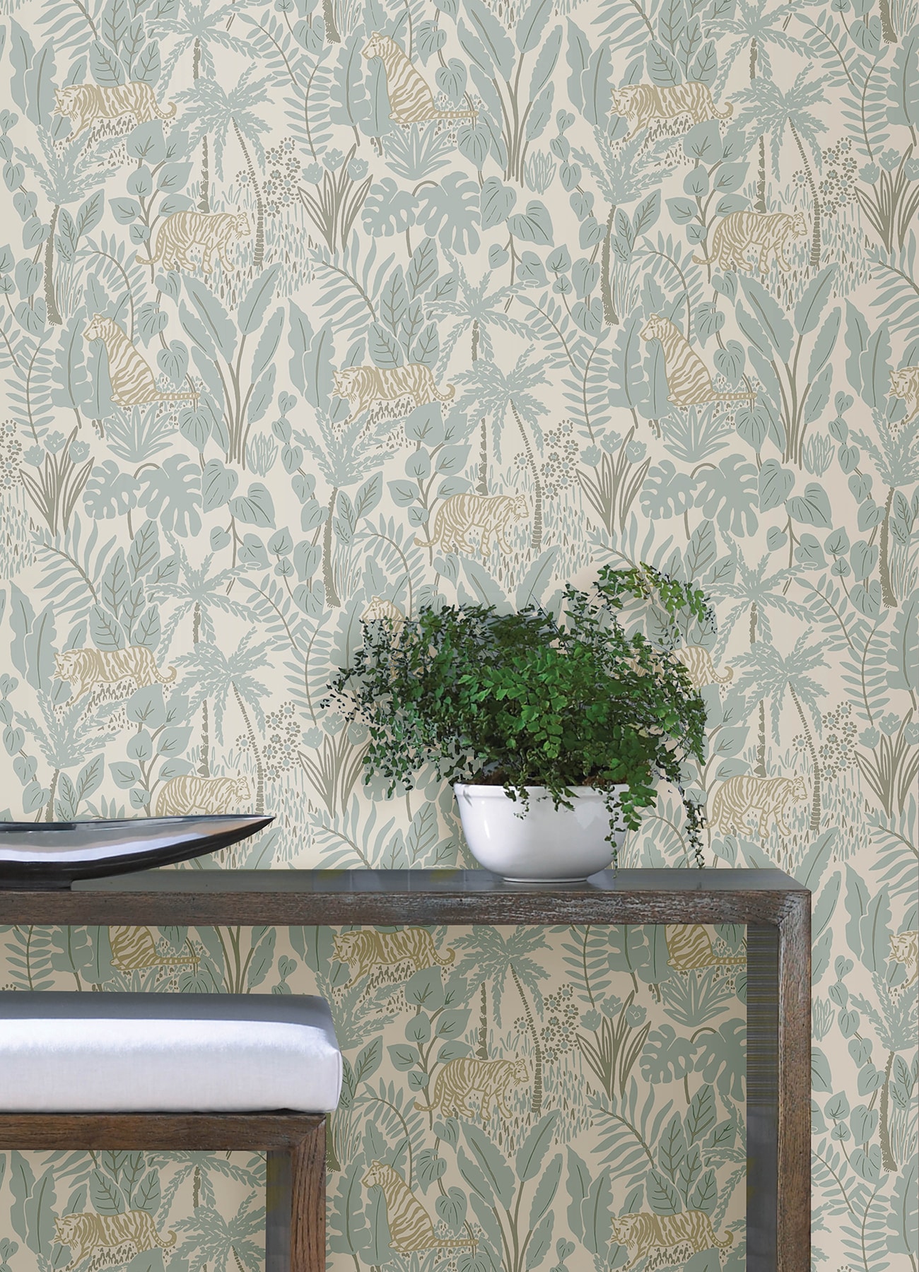 Blue and Taupe Jungle Safari Peel and Stick Wallpaper Roll