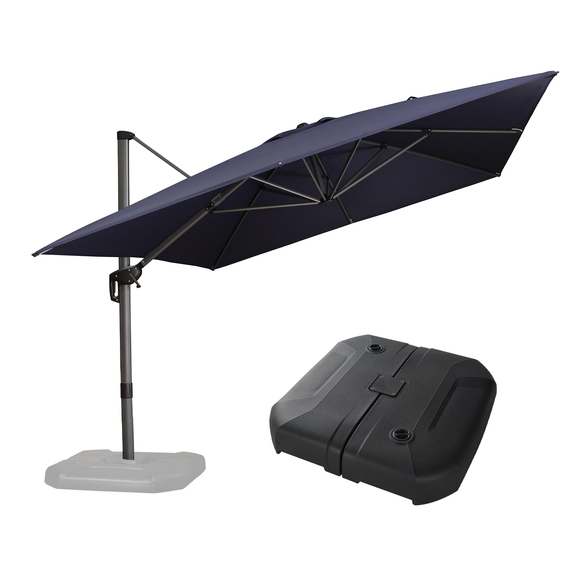 PURPLE LEAF LSGLRS10-SB 13-ft Aluminum Navy Crank Cantilever Patio Umbrella with Base