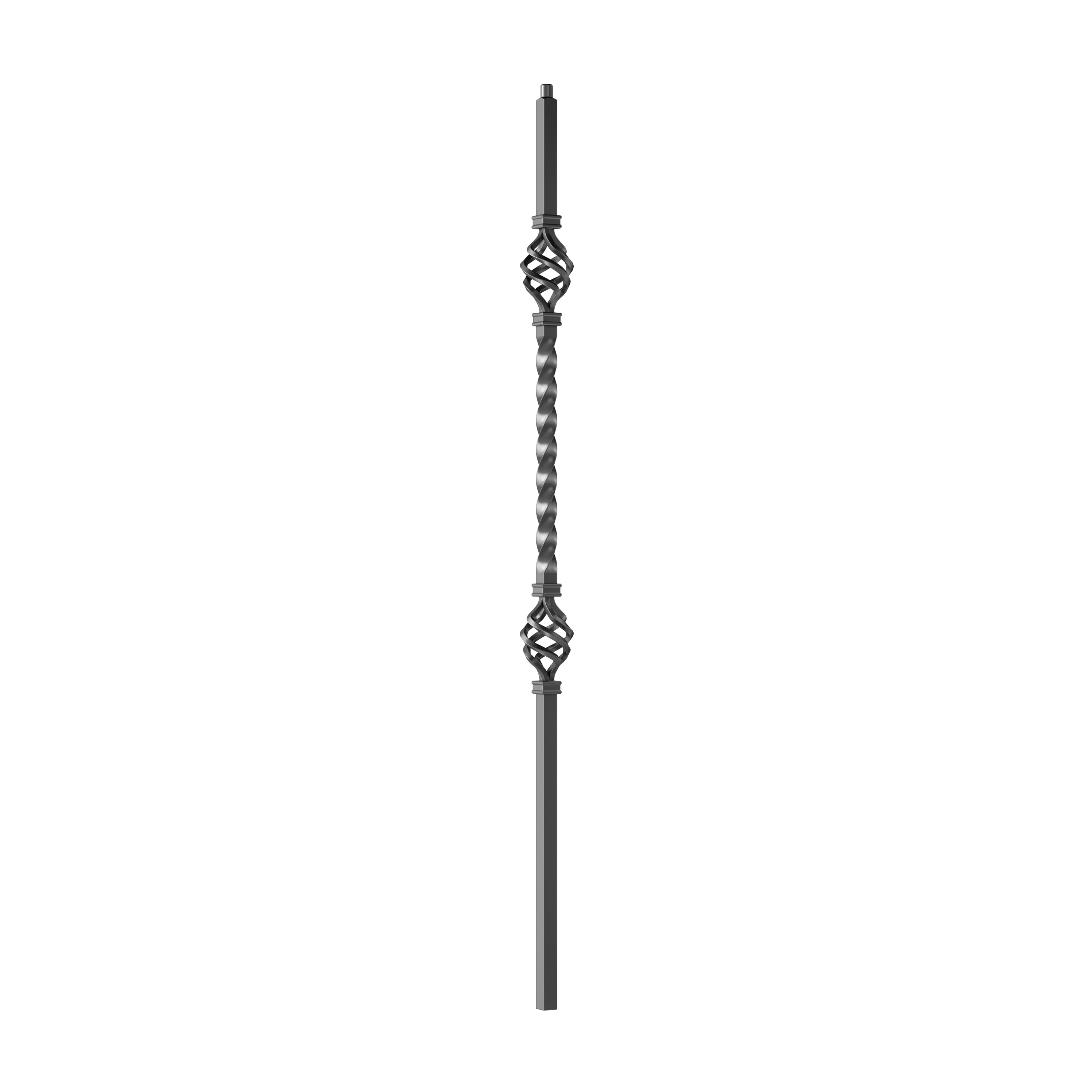 Crown Heritage 4582122FB44 44-in x 2.875-in Satin Black Wrought iron Pin top Universal Double basket Stair Baluster
