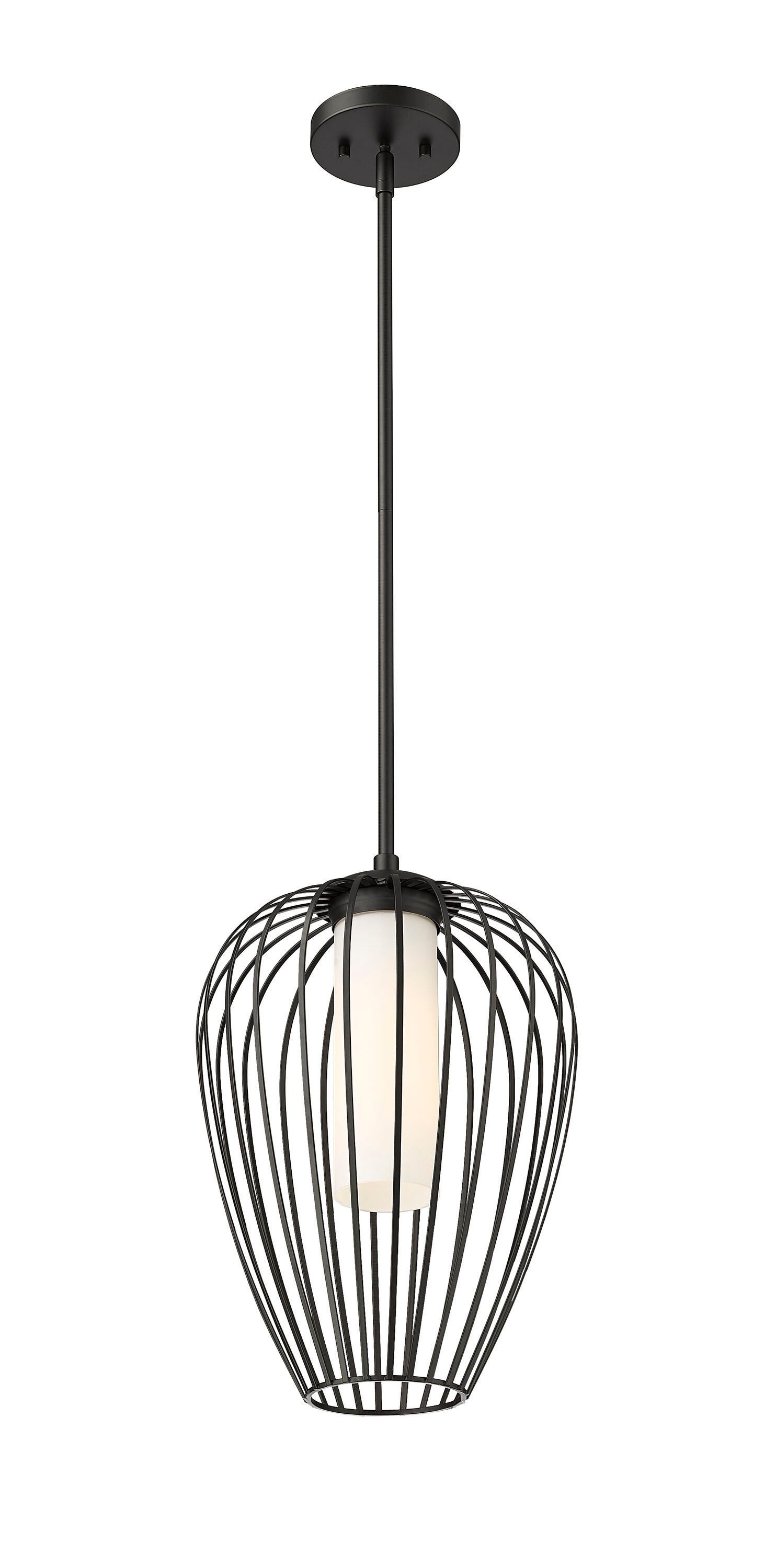 Modern Matte Black Tulip Pendant Light with Glass Shade