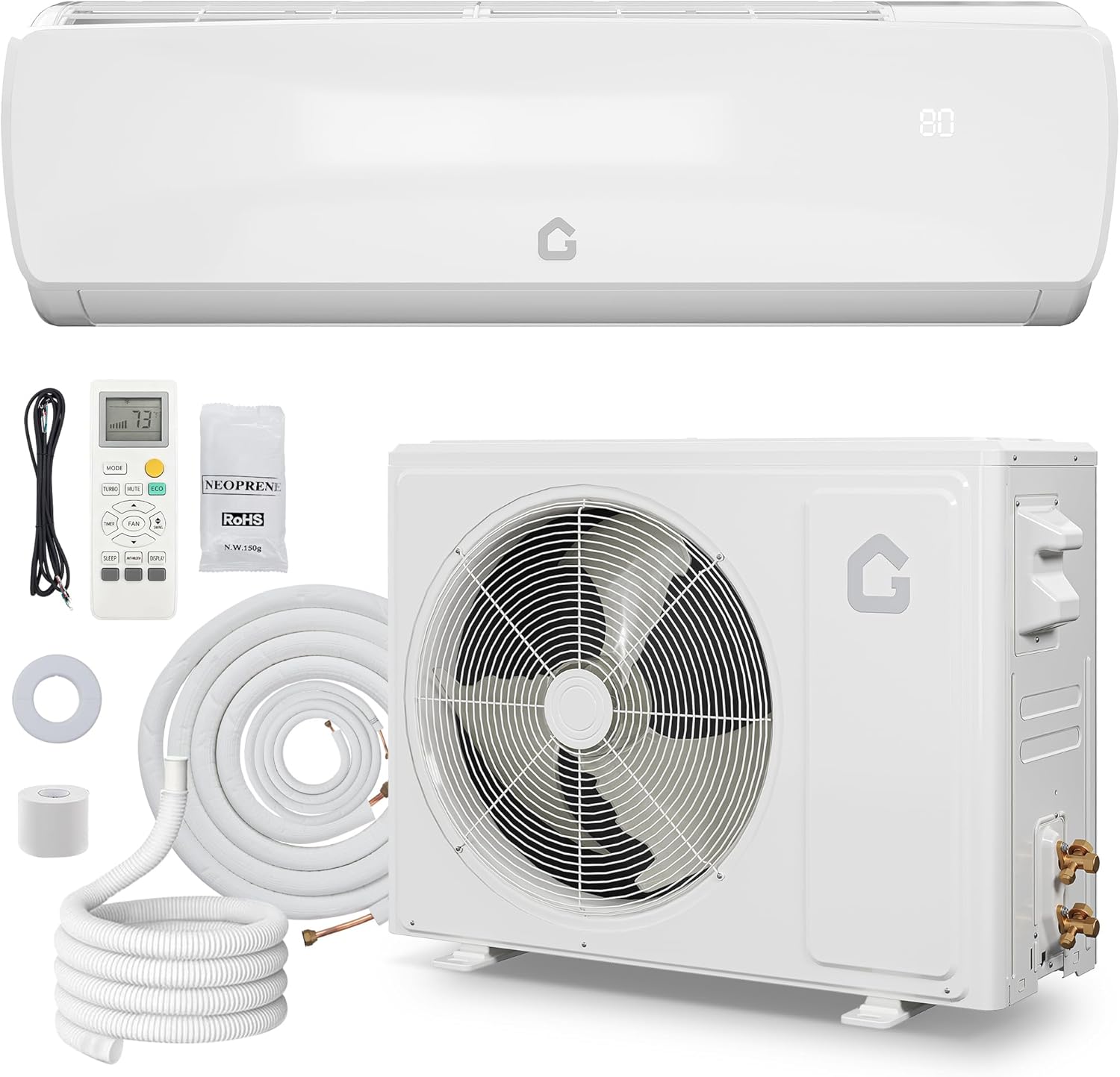 IdealHouse 12000 BTU mini split AC and heat pump 19 SEER2 115V energy efficient inverter system cools up to 750 square feet pre charged condenser complete installation kit