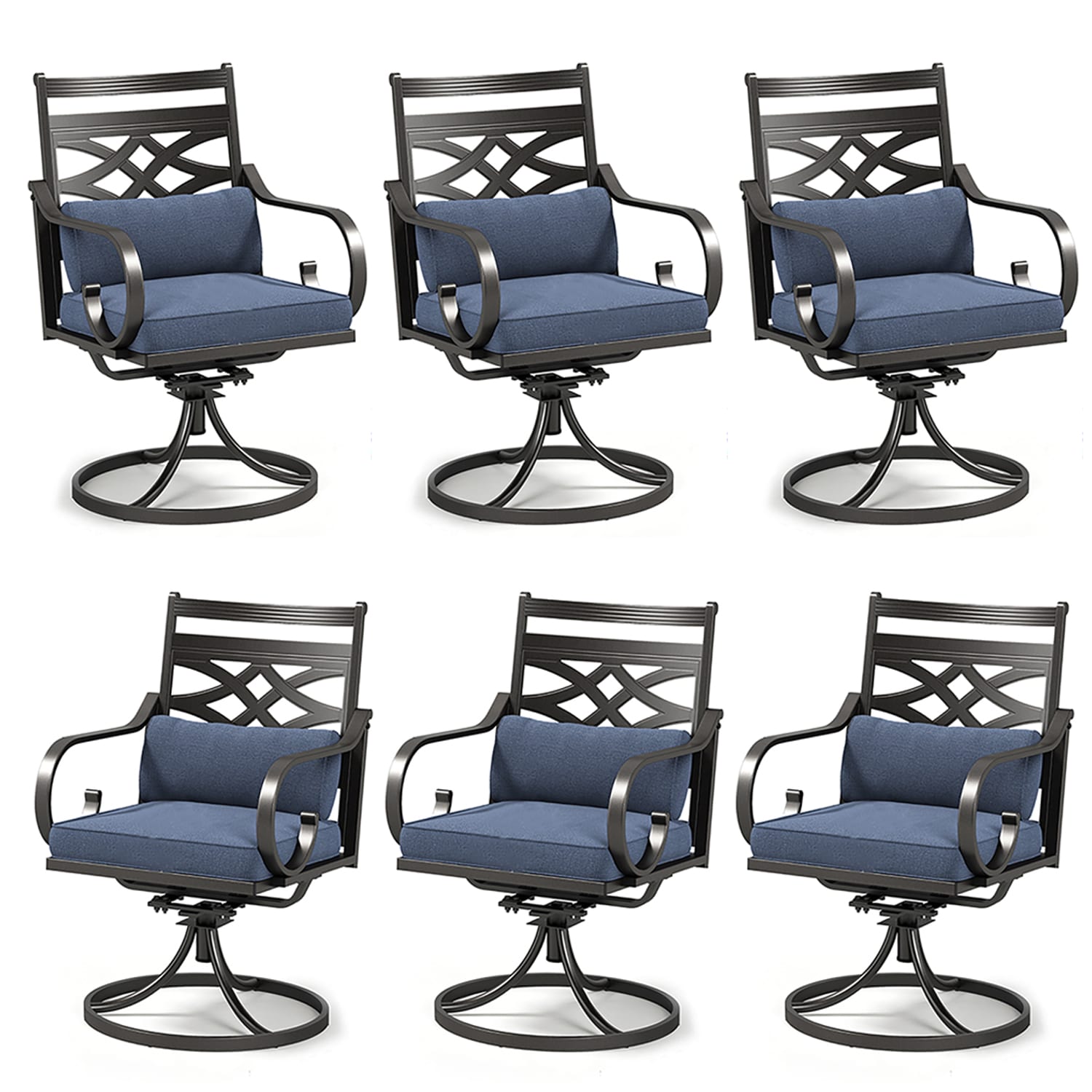 Sunshine Valley - Set of 6 Black Steel Frame Swivel Dining Chair with Blue Olefin Cushioned Seat