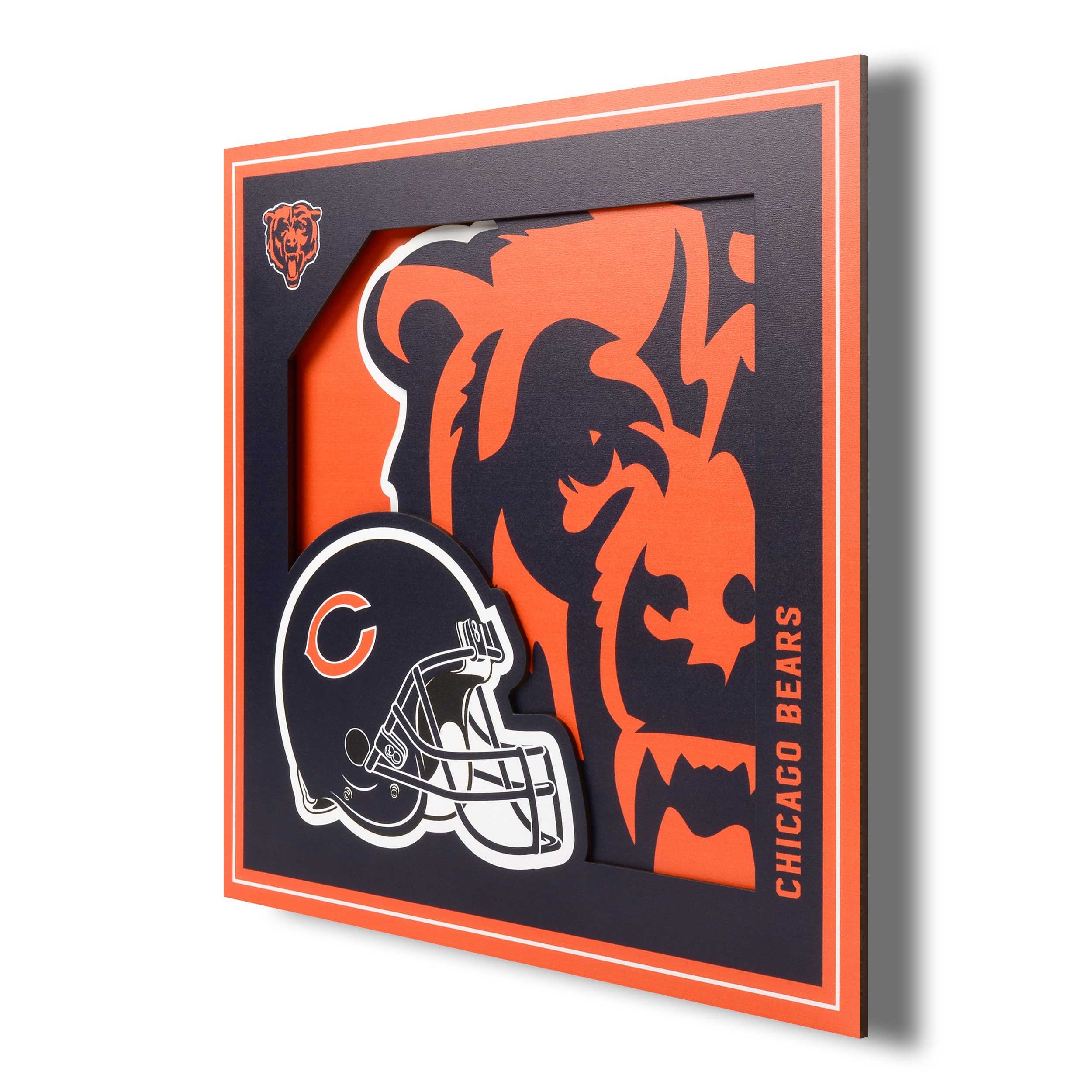 Chicago Bears Orange and Blue Helmet NFL Wood Framed Textured Picture Print