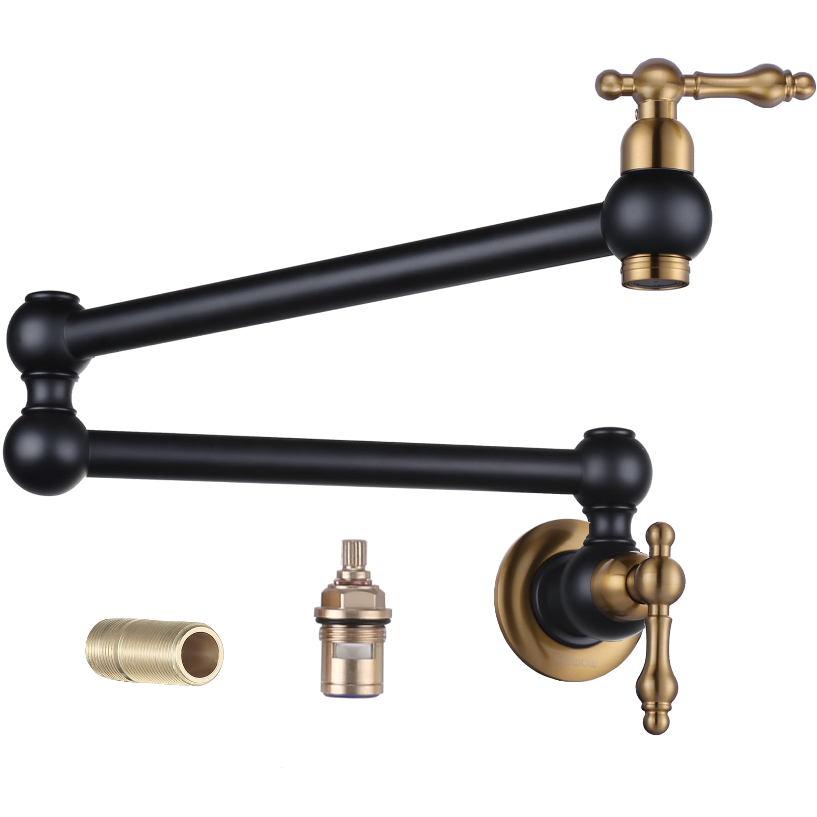 WOWOW 2311100GB Black and Gold Double Handle Wall-mount Pot Filler Kitchen Faucet