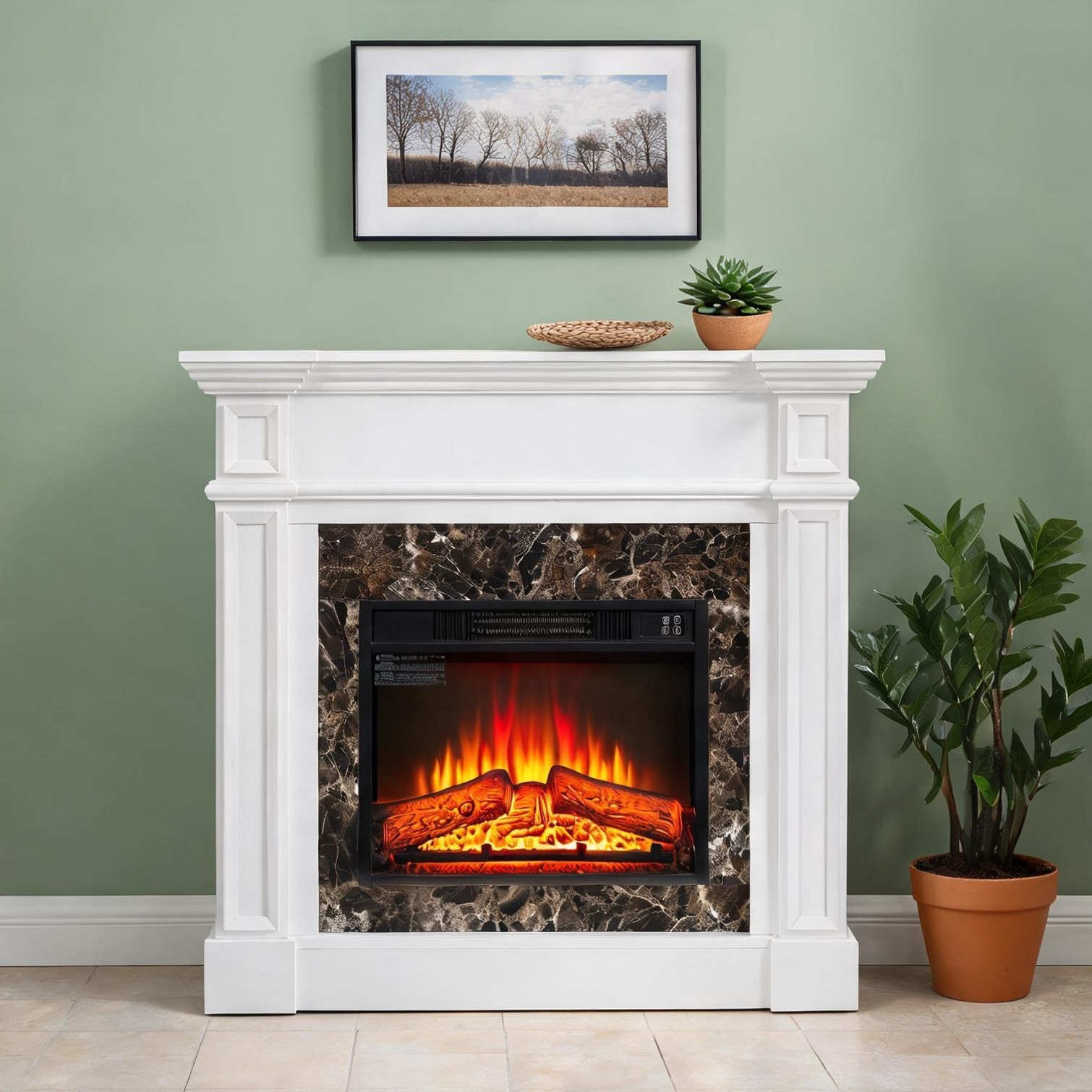 Naturefalls Indoor Fireplaces and Accessories with White MDF Storage and Remote Operation
