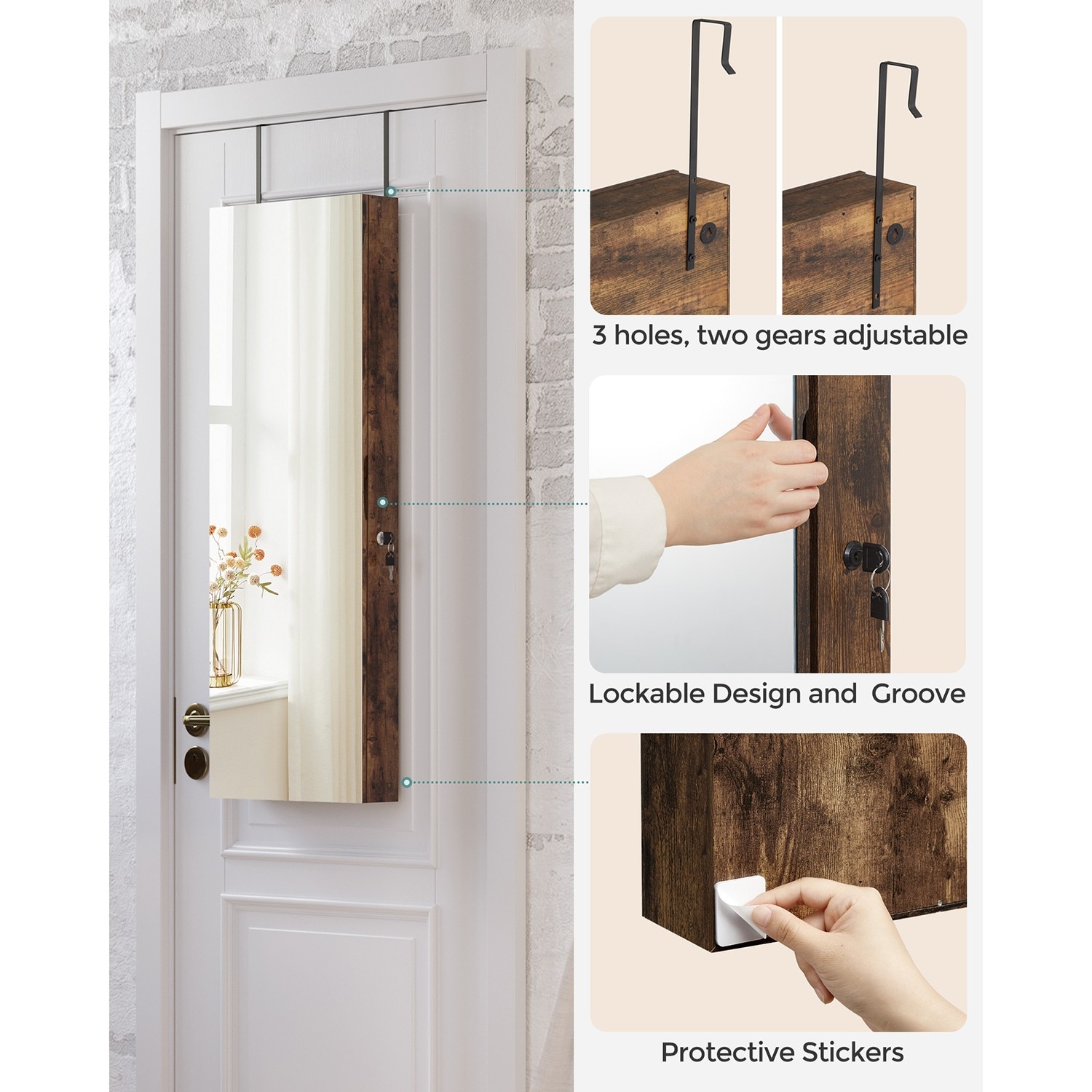 Slickblue Wall or Door Mounted Jewelry Armoire with Lockable Storage ...