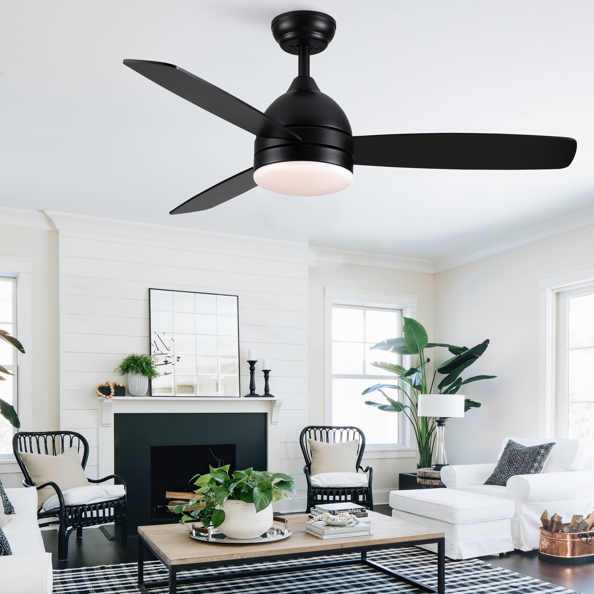 YOTOO 48 Inch 3 Plywood Blades Low Profile Ceiling Fan with Light White Finish DC Motor Remote Control 6 Speed Reversible Dimmable 3 CCT LED WiFi App Smart Control for Living Room Bedroom