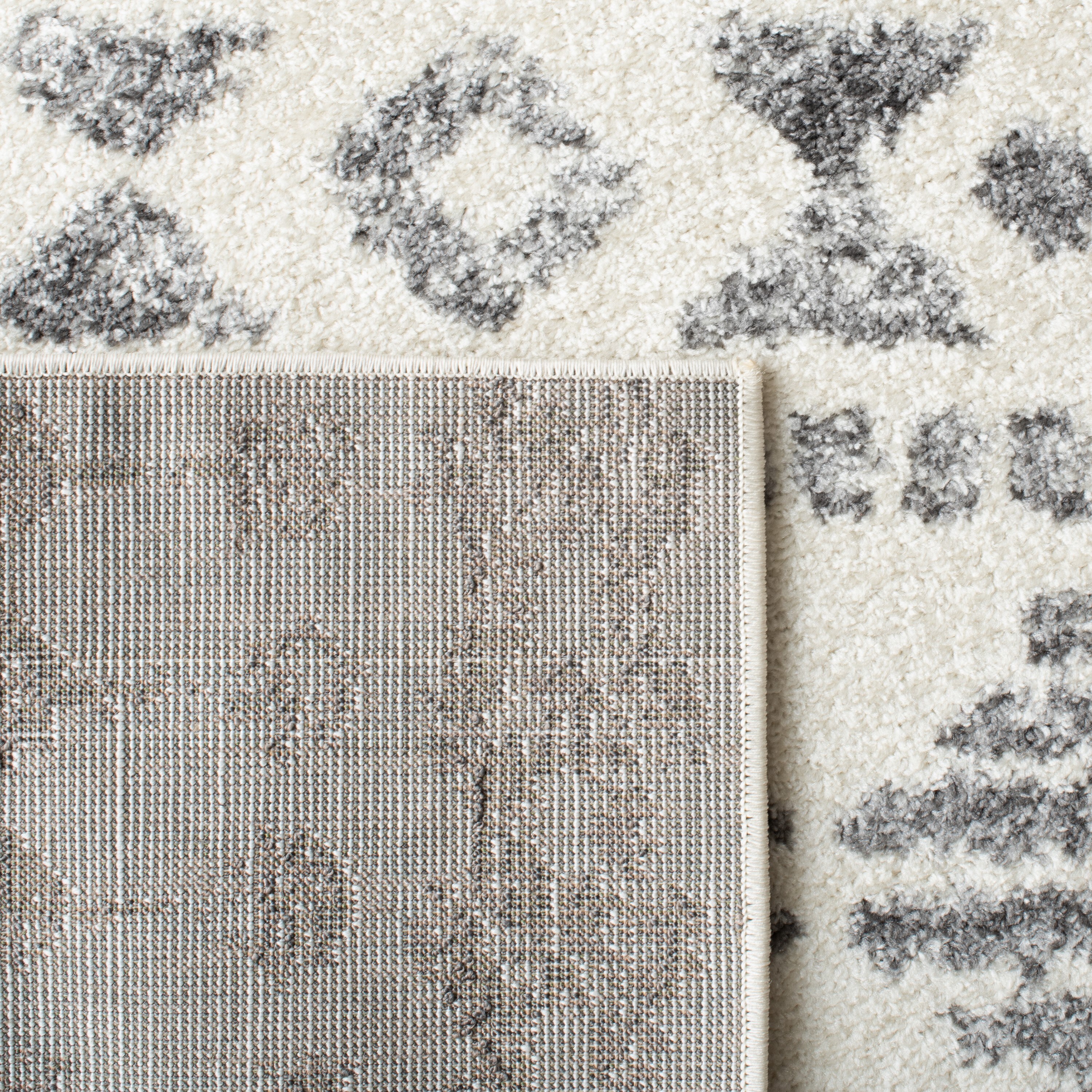 Ivory and Gray Geometric Hand-Knotted Rectangular Area Rug
