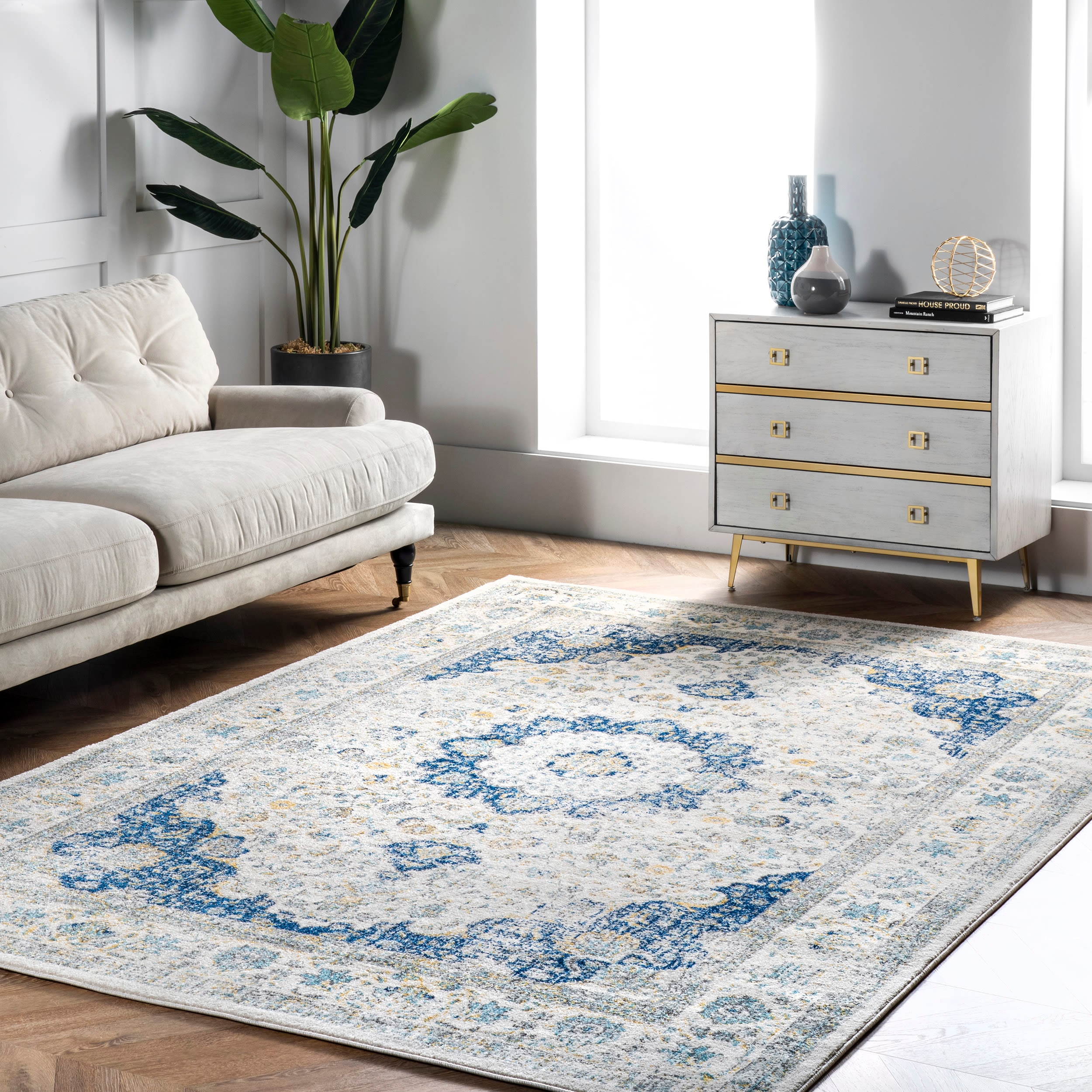 nuLOOM RZBD07A-8011 8 x 11 (ft) Loomed Polypropylene Blue Rectangular Indoor Distressed/Overdyed Area rug