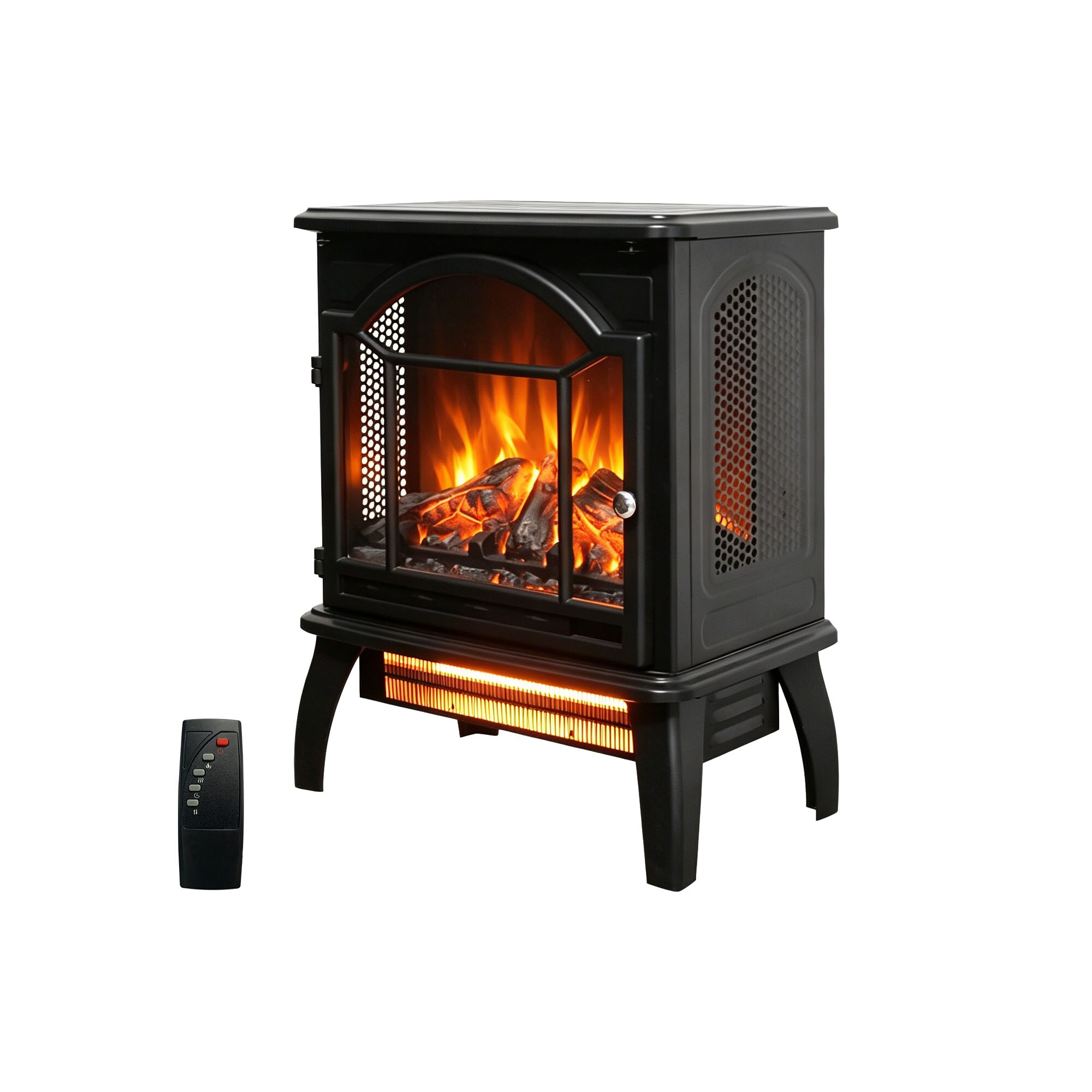 EdenDirect - 14-in W 5000 -BTU Black Metal Corner or flat wall Infrared quartz Electric Stove wit...