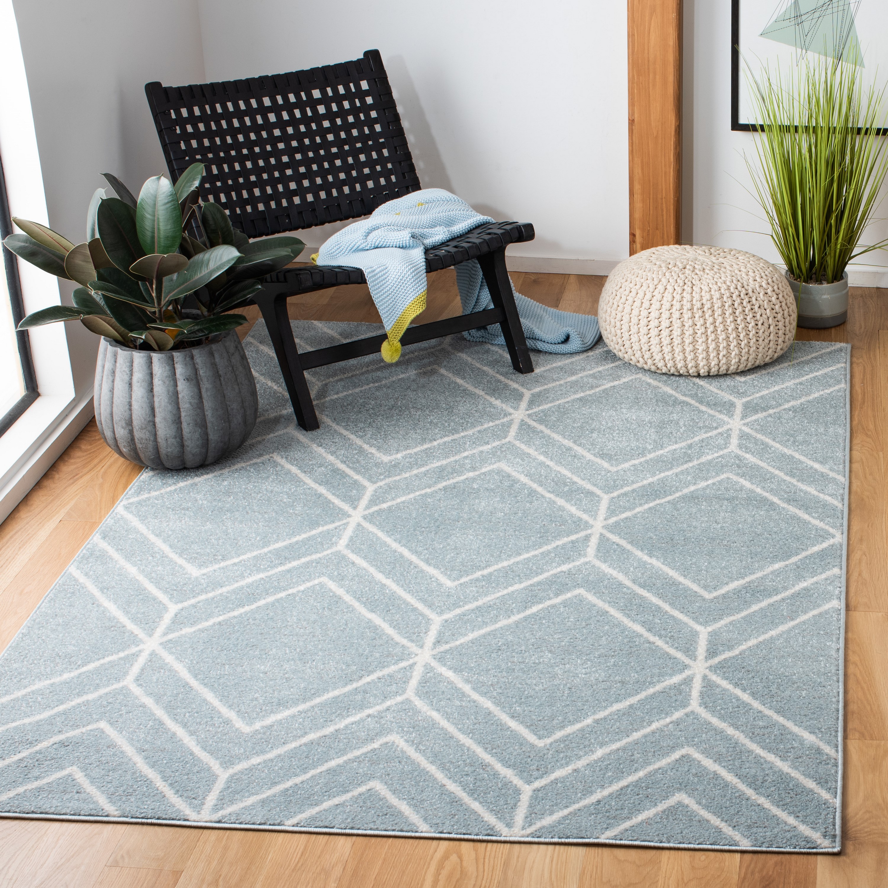 Safavieh ADR241M-3 Adirondack 3 x 5 (ft) Loomed Polypropylene Blue/Ivory Rectangular Indoor Geometric Bohemian/Eclectic Throw rug