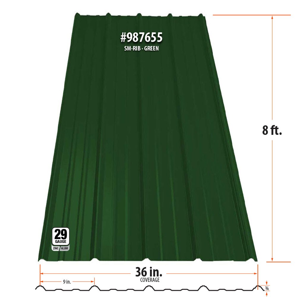 Gibraltar Building Products 8 Ft Sm Rib Galvalume Steel 29 Gauge Roofsiding Panel In Green In 6899