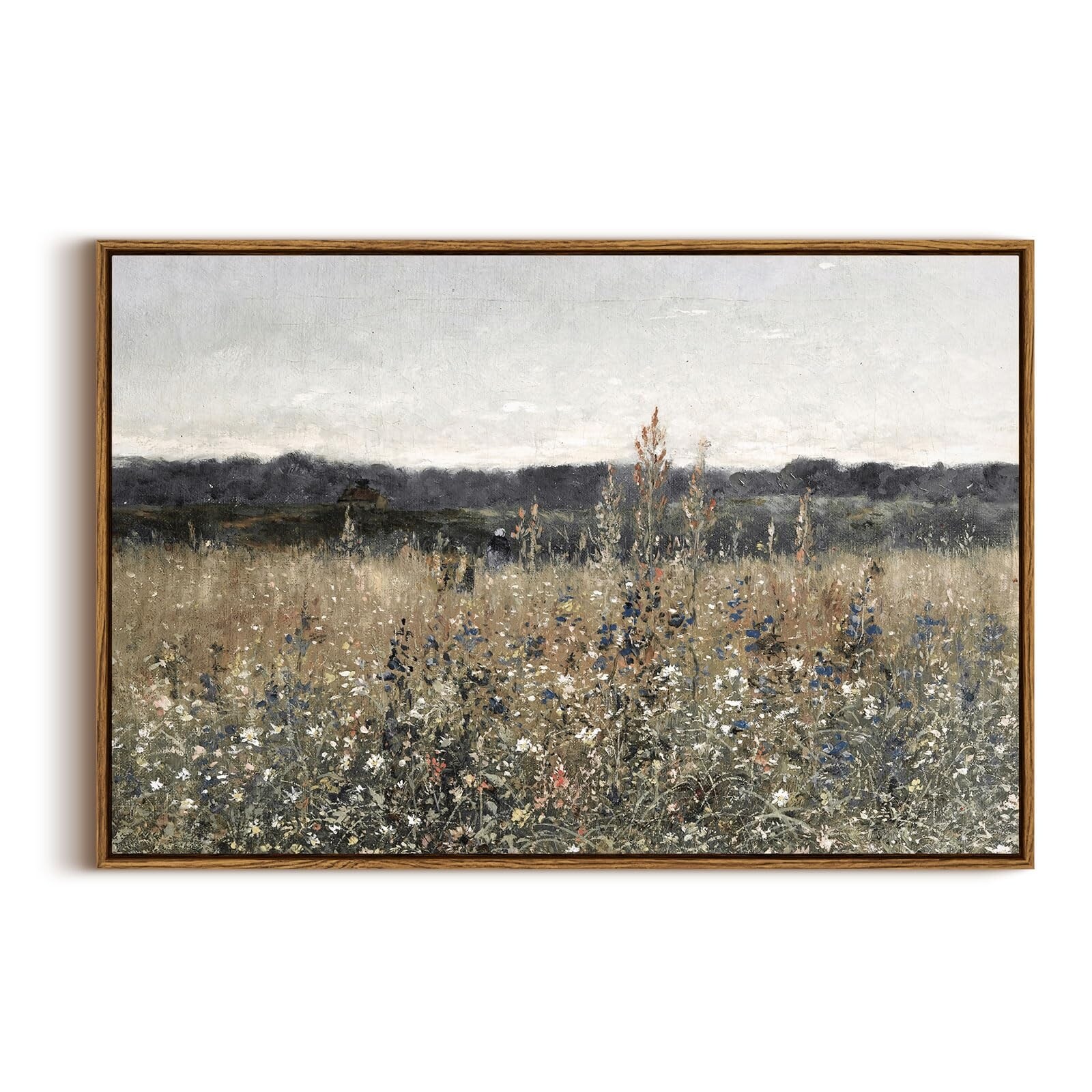 LAIFUCAM -  Framed Canvas Wall Art Meadow with Flowers Vintage Landscape Print Modern Farmhouse C...