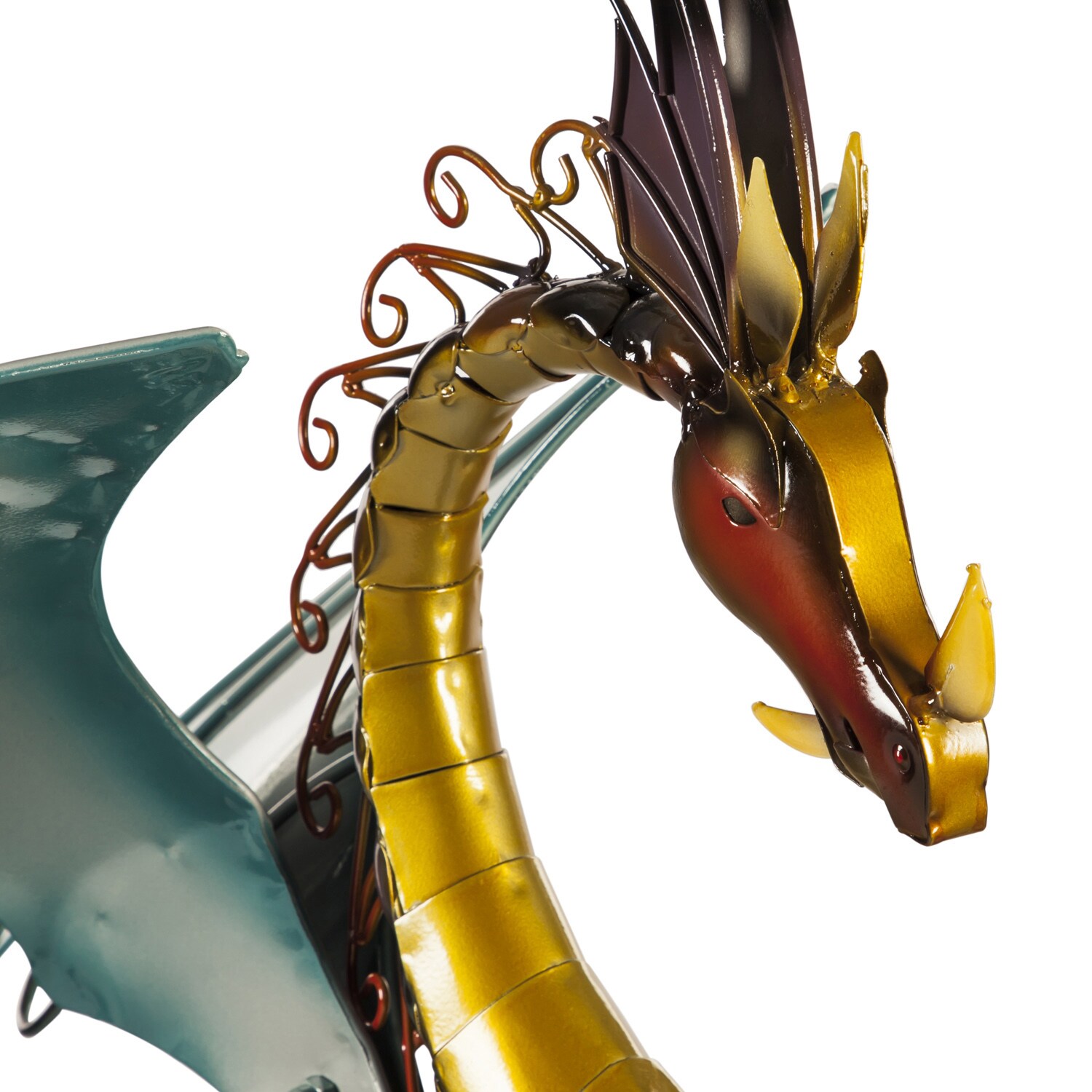 Majestic Black and Gold Metal Dragon Garden Statue with Solar Globe