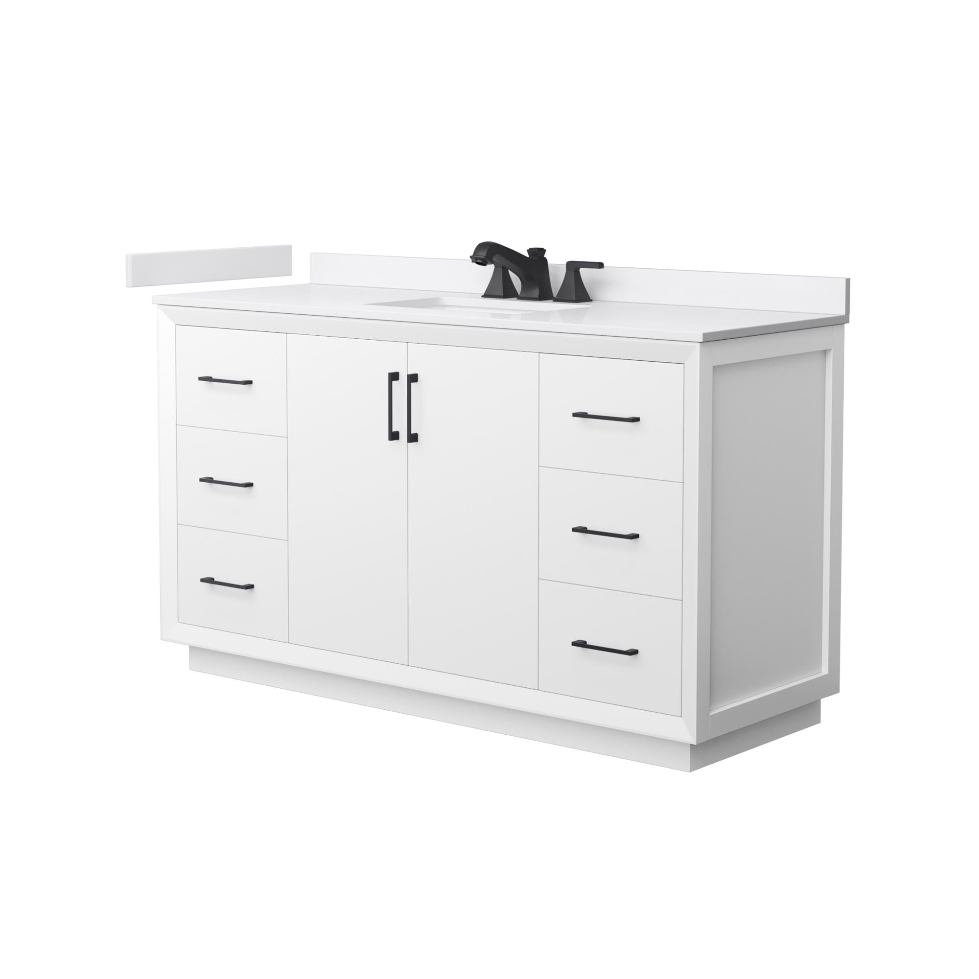 Wyndham Collection WCF414160SWBWCUS3MXX Strada 60-in White with Matte Black Trim Undermount Single Sink Bathroom Vanity with White Cultured Marble Cultured Marble Top