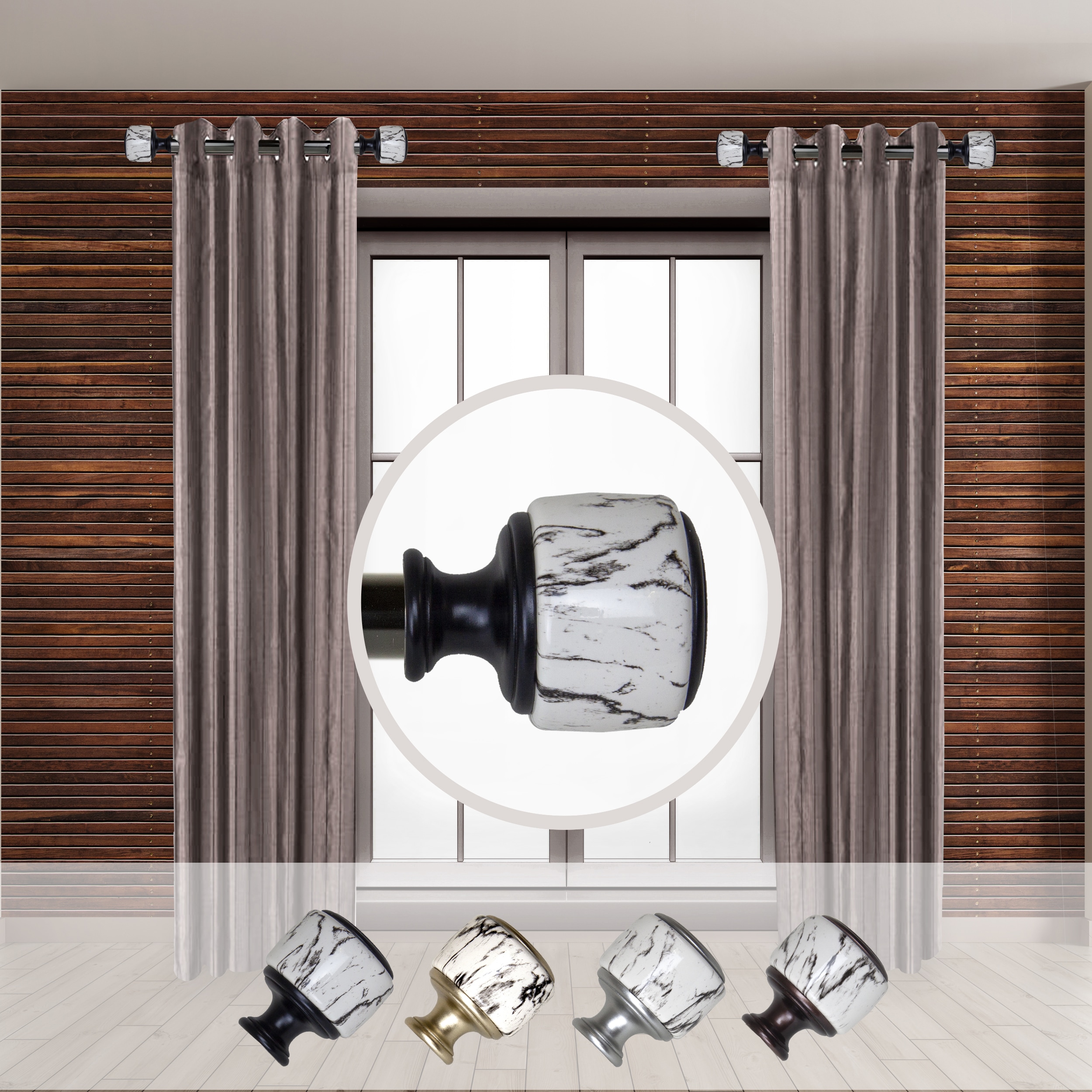 Hart & Harlow LO-SIDE100-52-2 Fernand 1-in 12-in to 20-in Black Steel Side curtain rod with Finials