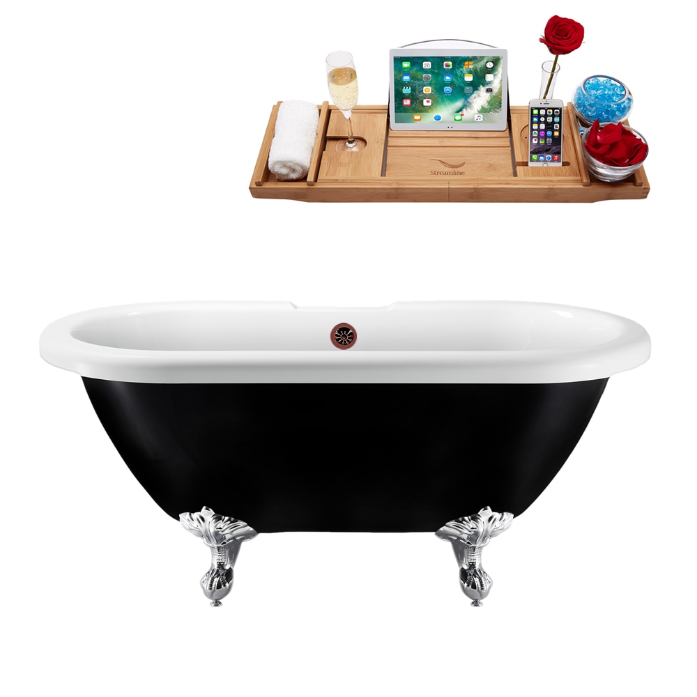 Streamline N1120CH-ORB 28.3-in x 59.1-in Glossy Black Acrylic Oval Clawfoot Soaking bathtub with Drain ( Center Drain )