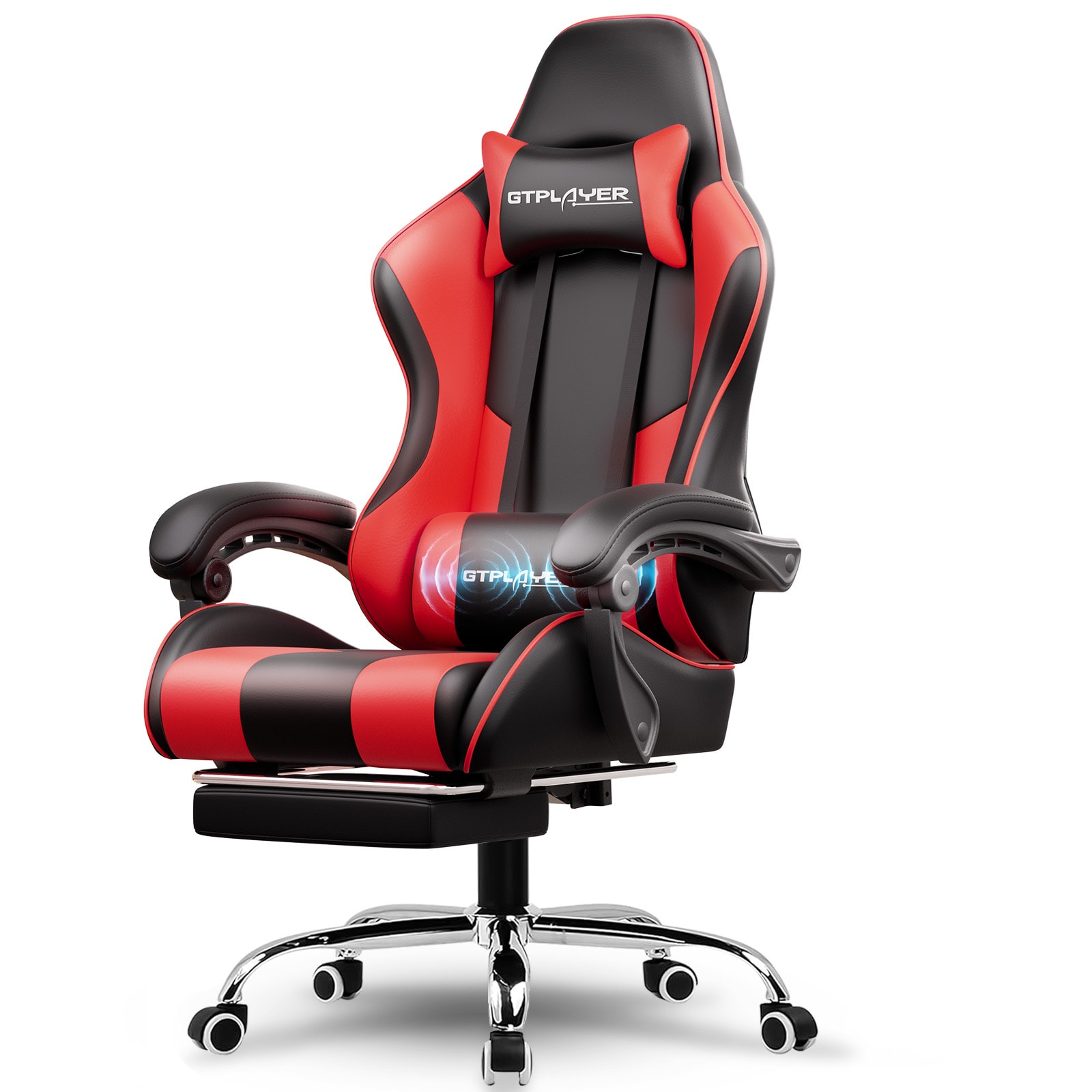 GTPLAYER LOWE'S-GT800A-RED Red Ergonomic Gaming Chair Faux Leather Adjustable Height Swivel Computer Chair