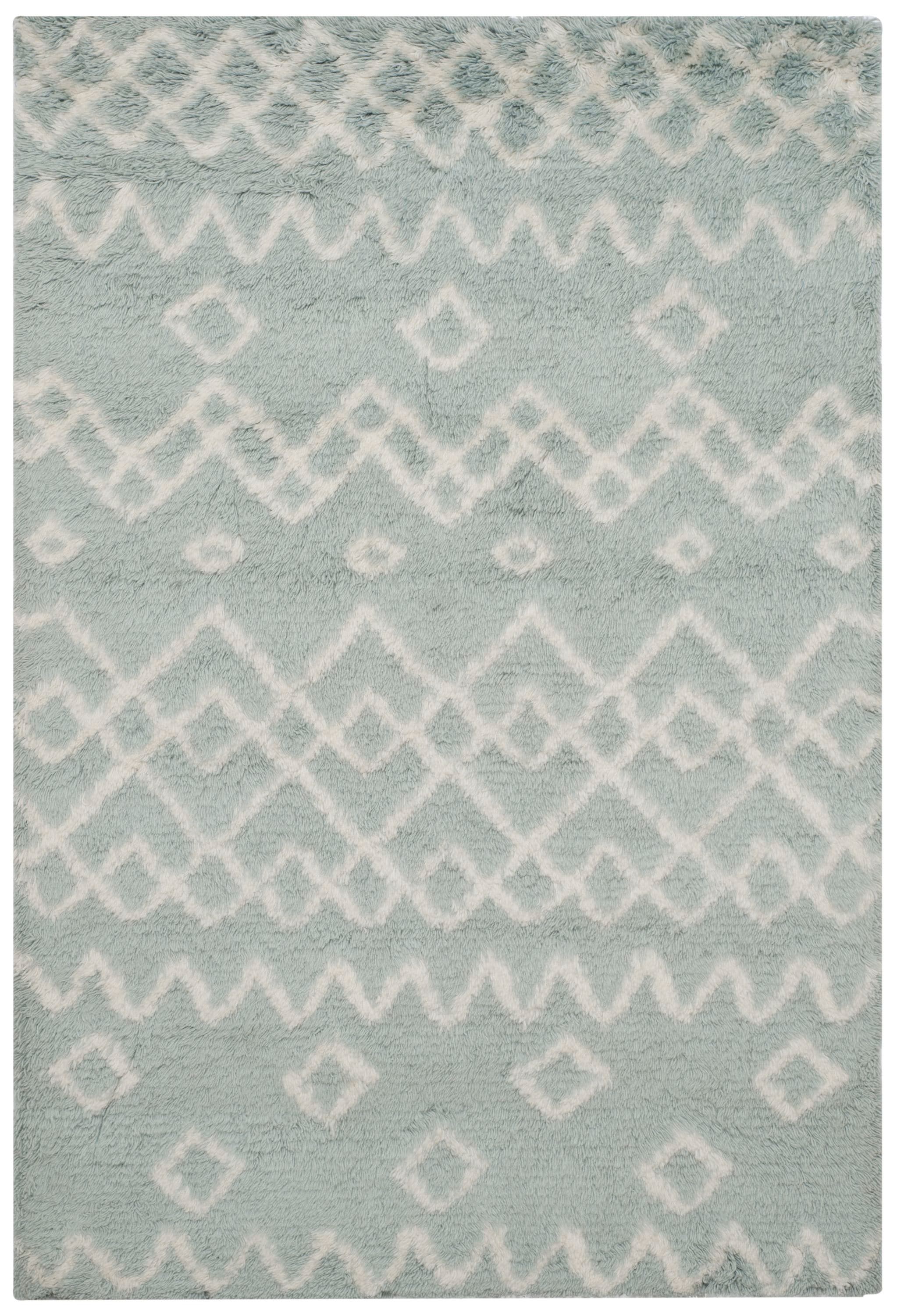 Safavieh CSB806B-4 Casablanca Limane Shag 4 x 6 (ft) Tufted Wool Blue/Ivory Rectangular Indoor Abstract Moroccan Area rug