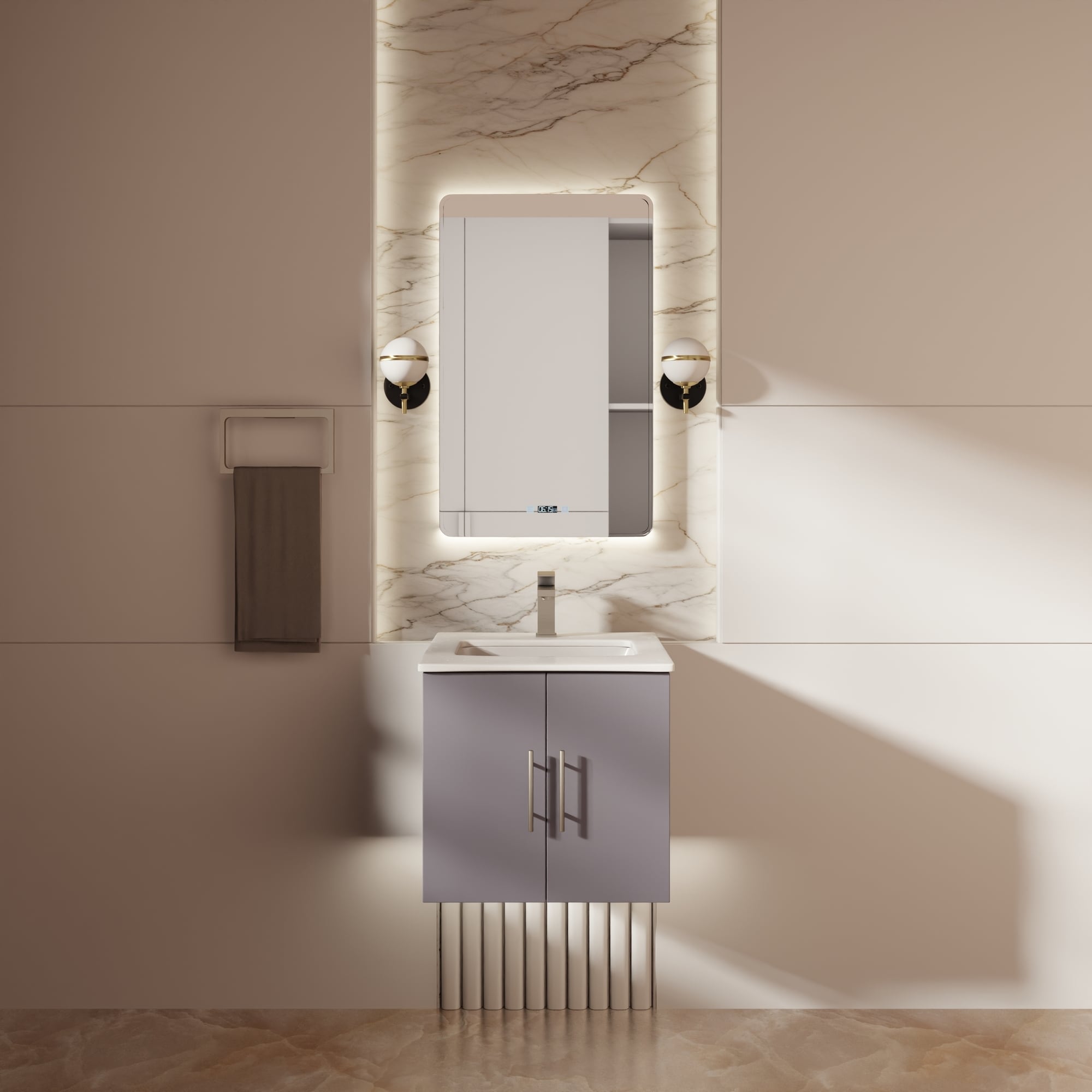 Lexora LVG24SB200 Geneva 24-in Dark Grey Undermount Single Sink Floating Bathroom Vanity with White Quartz Top