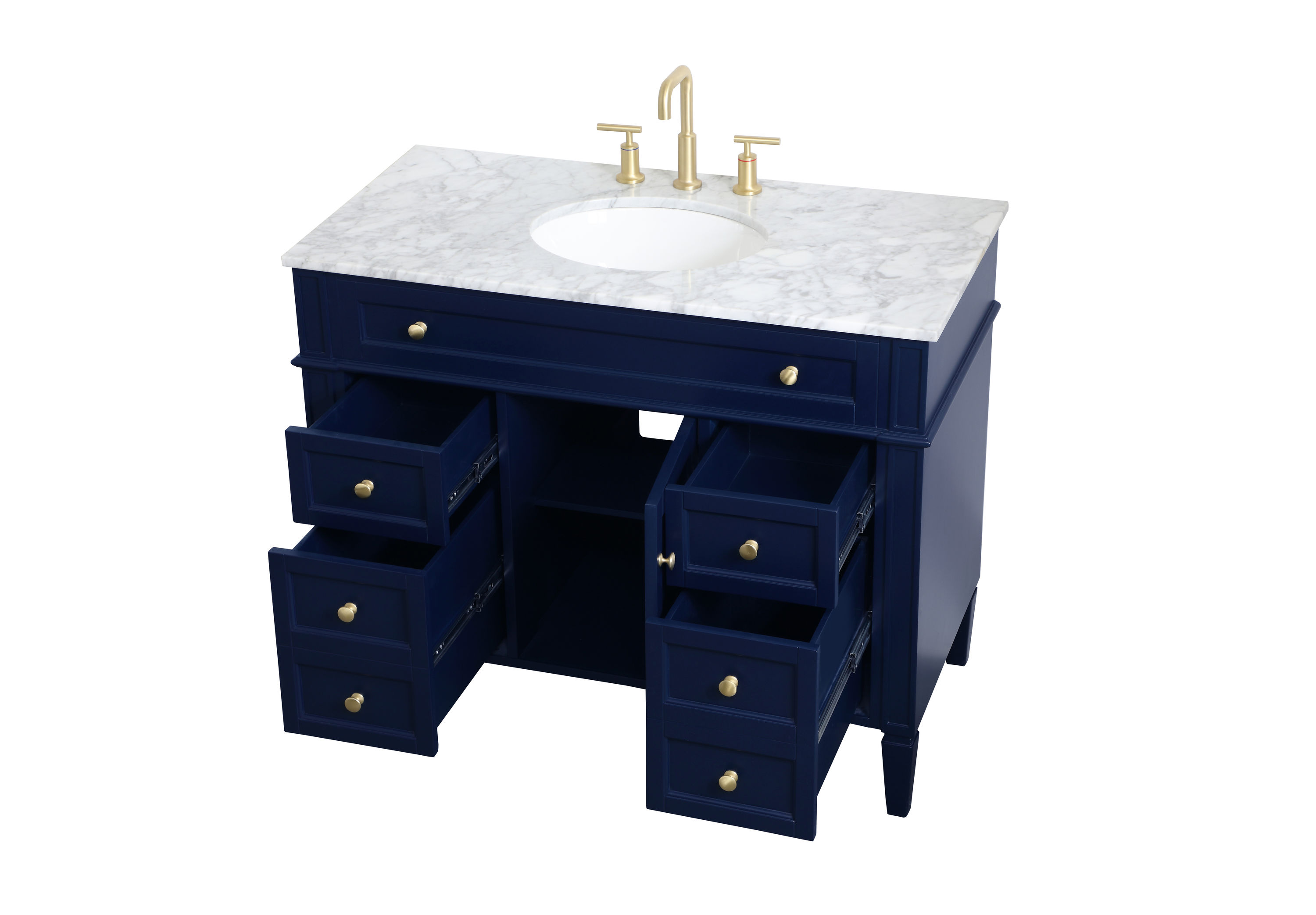 Blue Solid Wood MDF Marble Single Bathroom Vanity with Gold Hardware