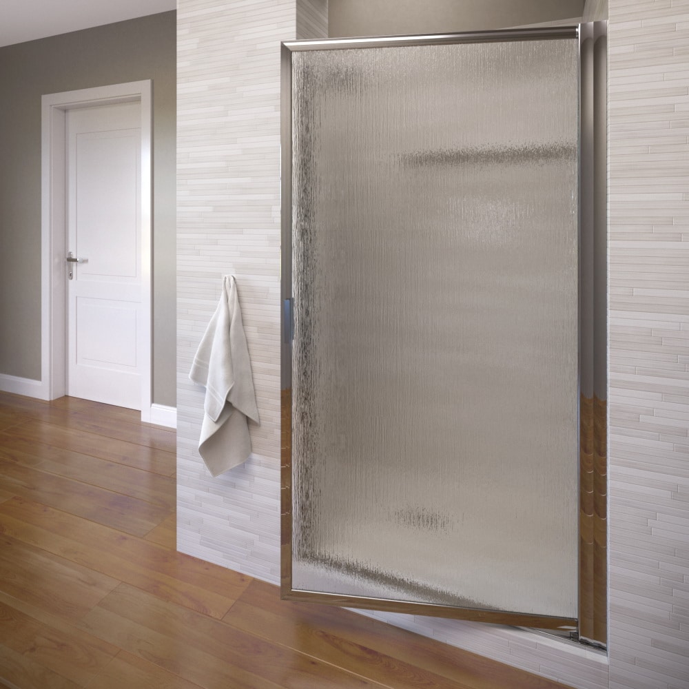 Basco SOPN00A2663RNSV Sopora Chrome 24-1/4-in to 26-in W x 63.5-Inches H Framed Pivot Shower door 3/16-in Thick Frosted/Patterned Glass