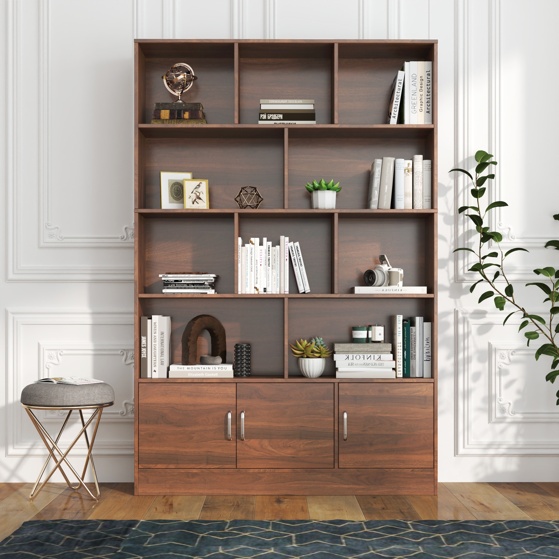 LOVMOR SF-Y-W331P257393 70.87in Tall Bookshelf with 10 Cubes and 3 Doors 4 Tier Bookshelf Open Shelf Bookcase with Cabinet Modern Cube Storage Organizer for Living Room and Office