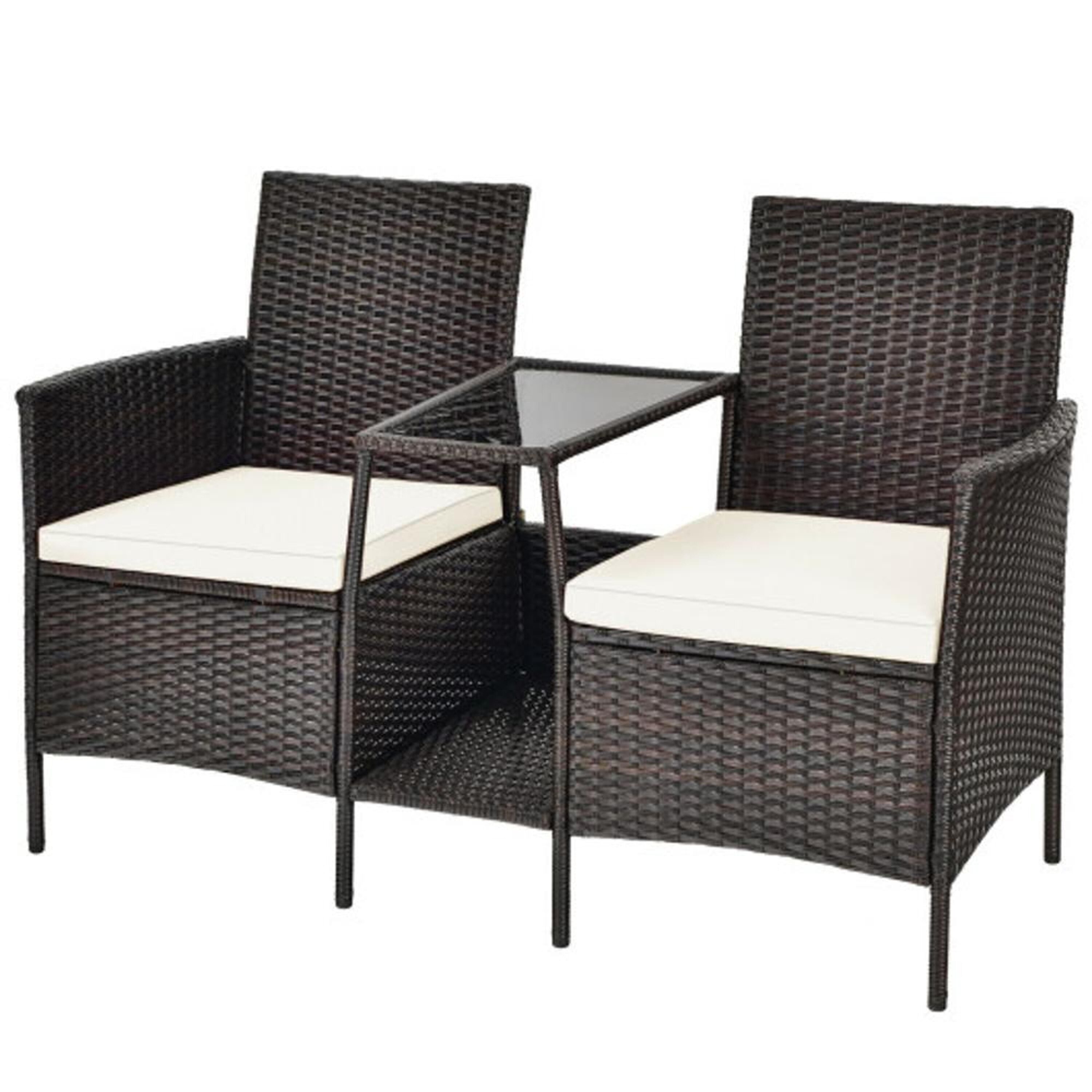 BABOOM BOM-8786BN-CO Rattan Furniture Set Rattan Outdoor Loveseat with Off-white Cushions and Steel Frame