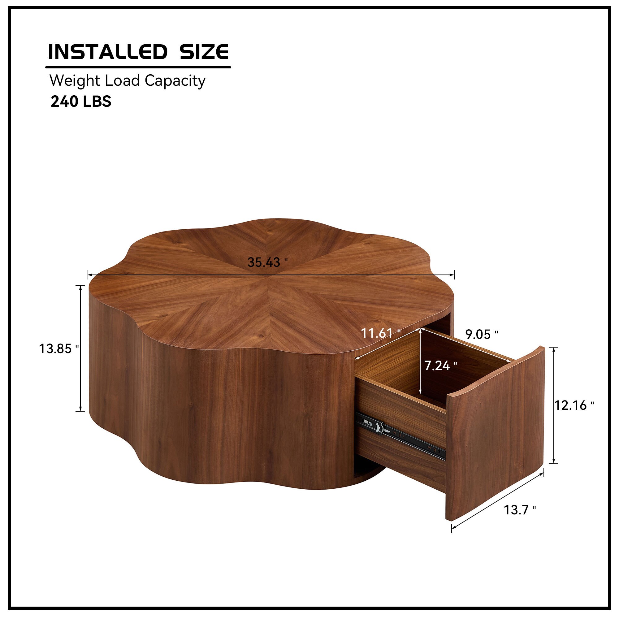 zwyo hosimu 35.4-in Round Coffee Table with Petal Design and Hidden ...